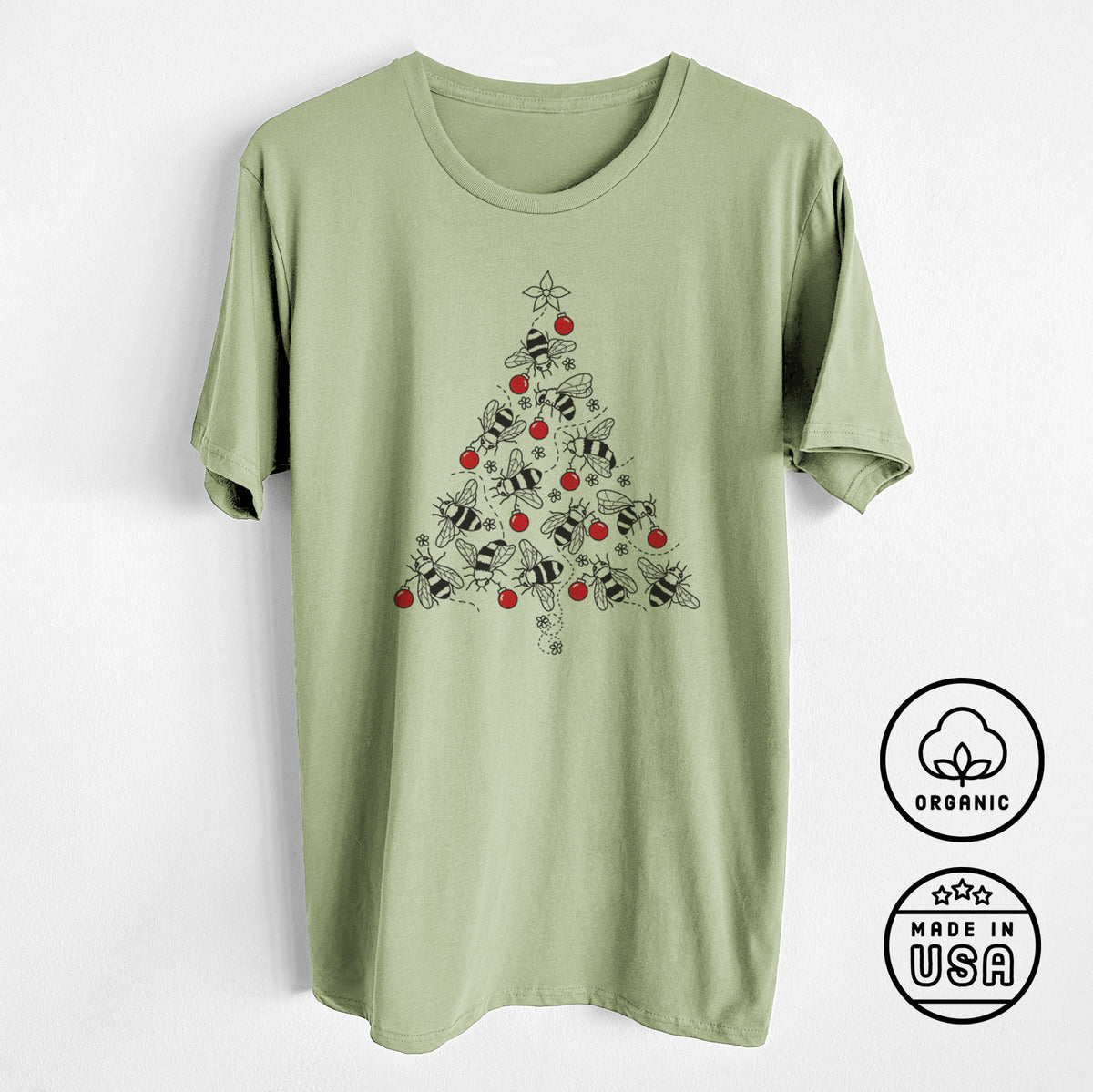 CLOSEOUT - Christmas Tree of Bees - Unisex Crewneck - Made in USA - 100% Organic Cotton