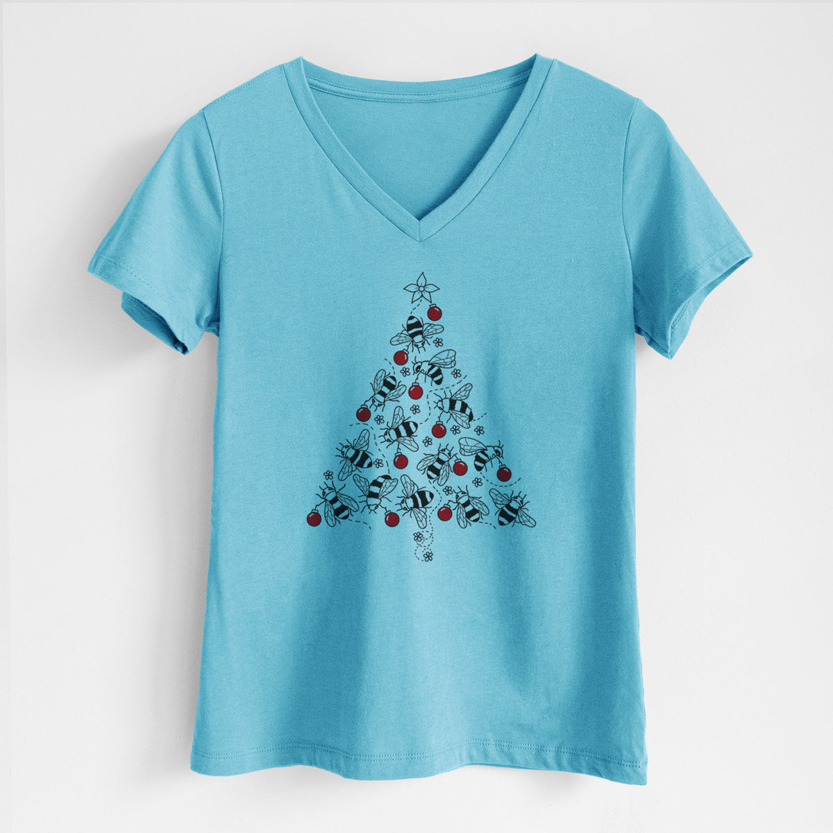 Christmas Tree of Bees - Women&#39;s Lightweight Relaxed Fit 100% Cotton V-neck