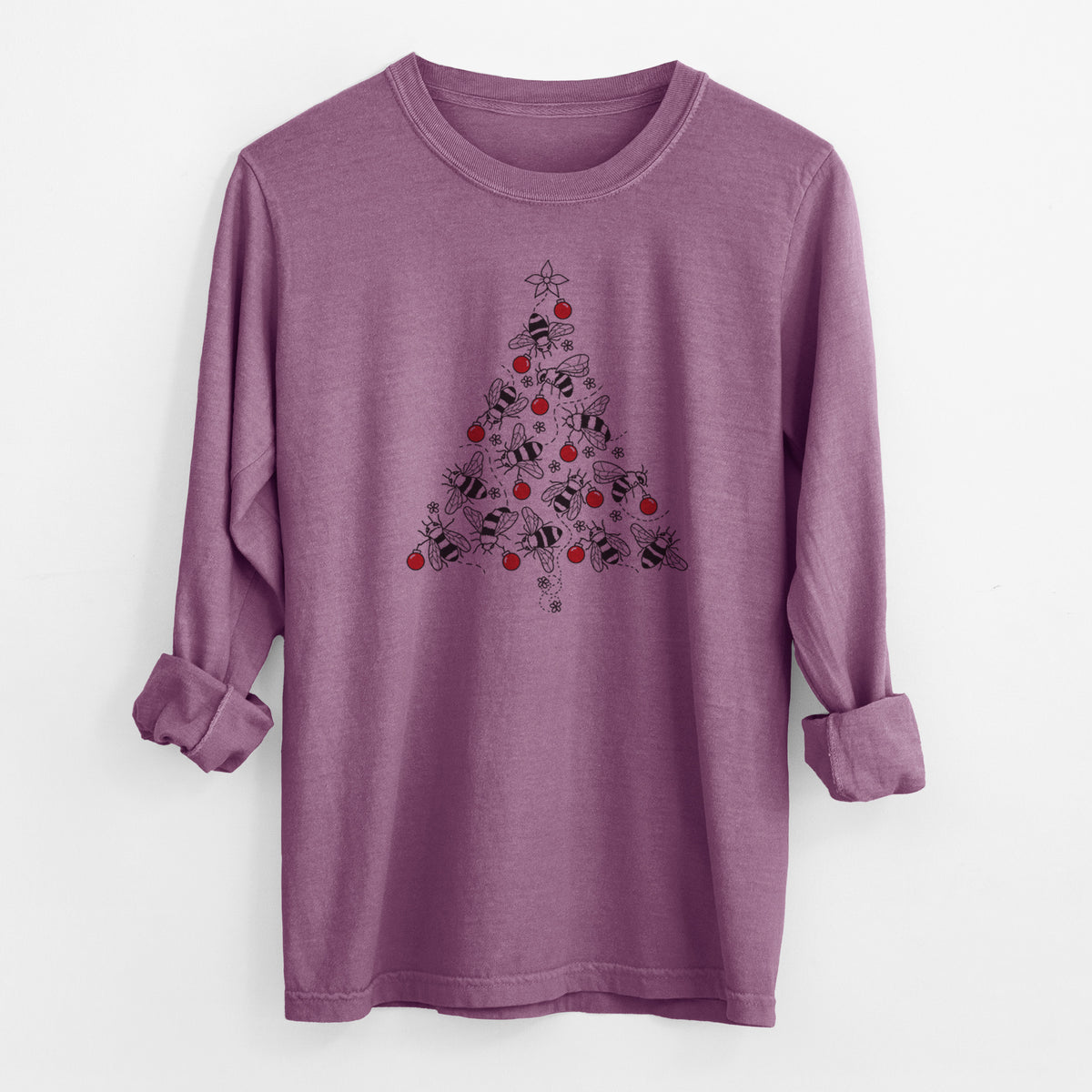 Christmas Tree of Bees - Men&#39;s Heavyweight 100% Cotton Long Sleeve