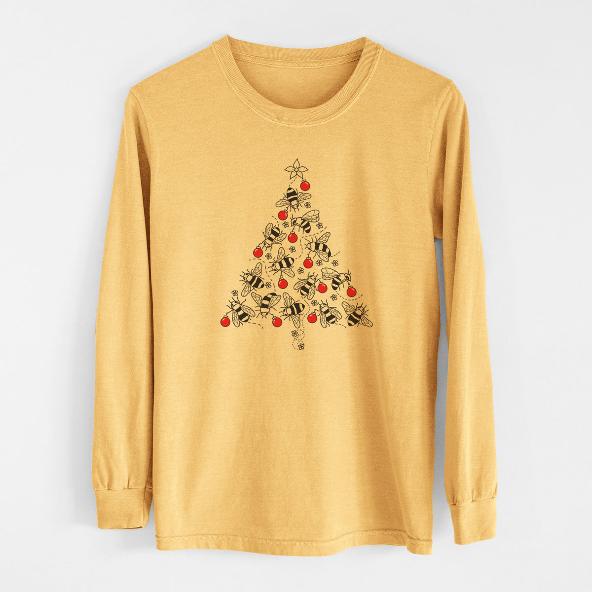 Christmas Tree of Bees - Men&#39;s Heavyweight 100% Cotton Long Sleeve