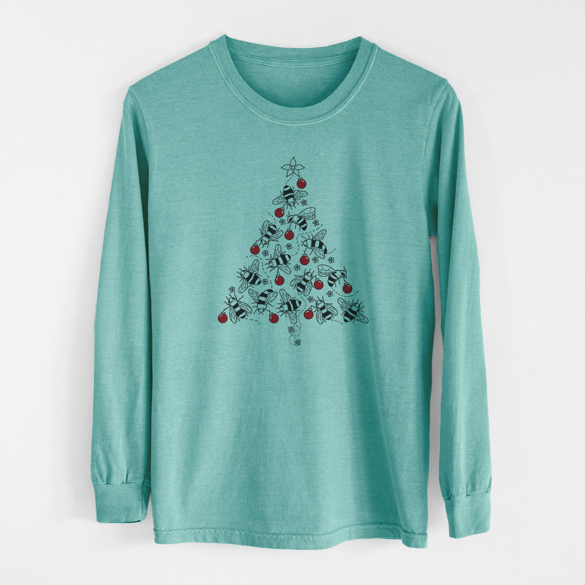 Christmas Tree of Bees - Men&#39;s Heavyweight 100% Cotton Long Sleeve