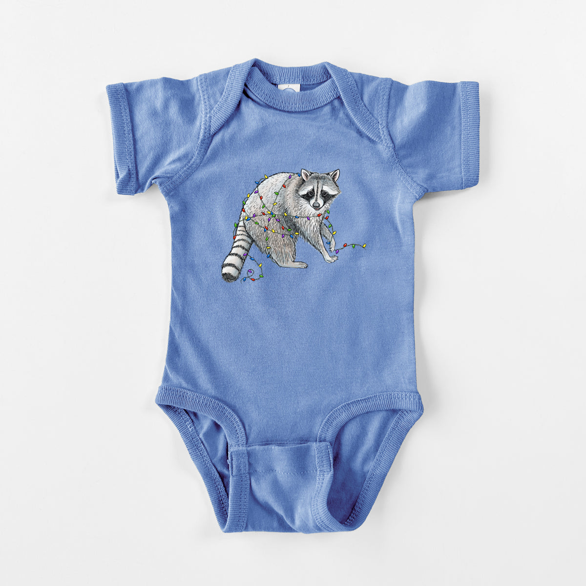 Christmas Raccoon - Baby Fine Jersey Bodysuit in Carolina Blue