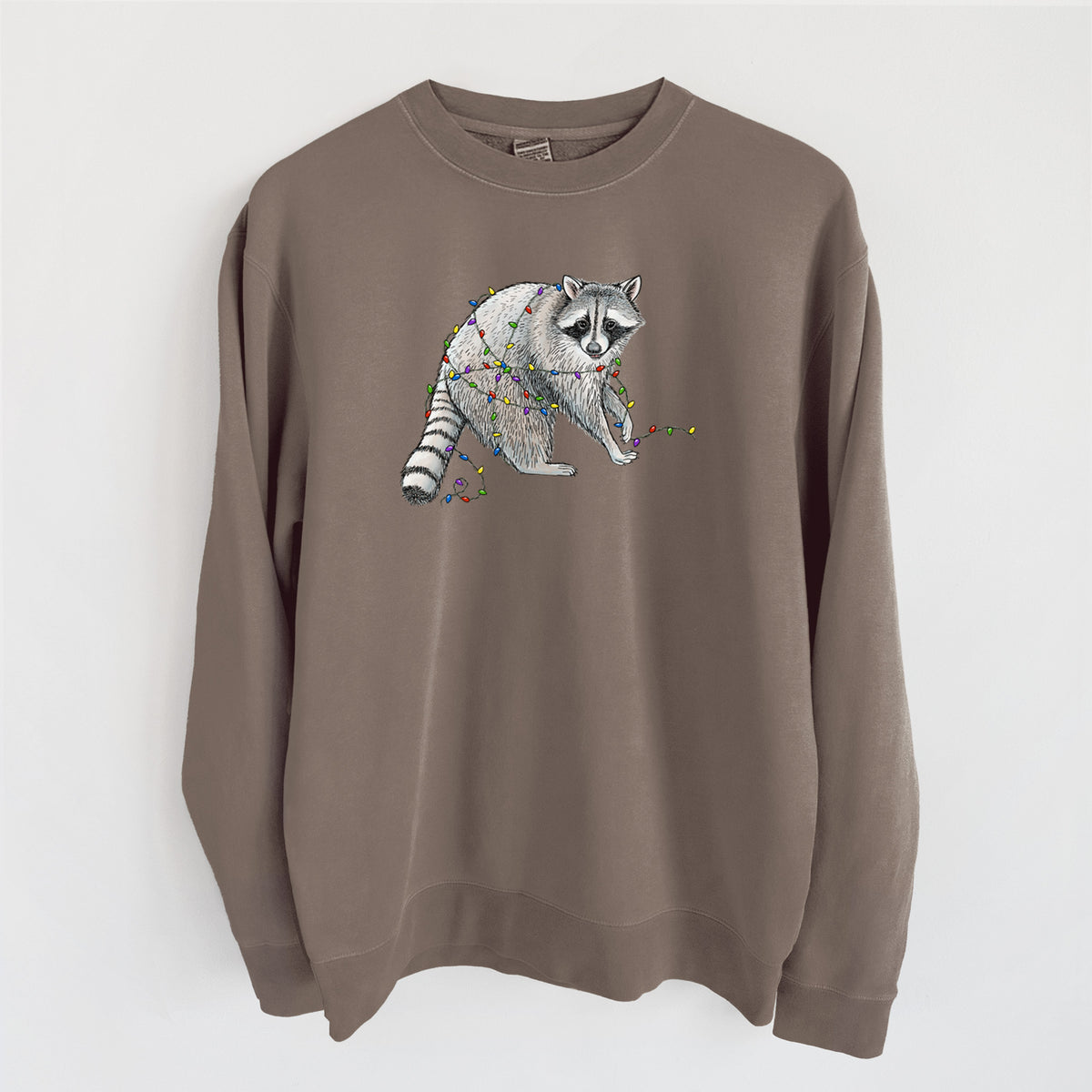 Christmas Raccoon - Unisex Pigment Dyed Crew Sweatshirt in Espresso