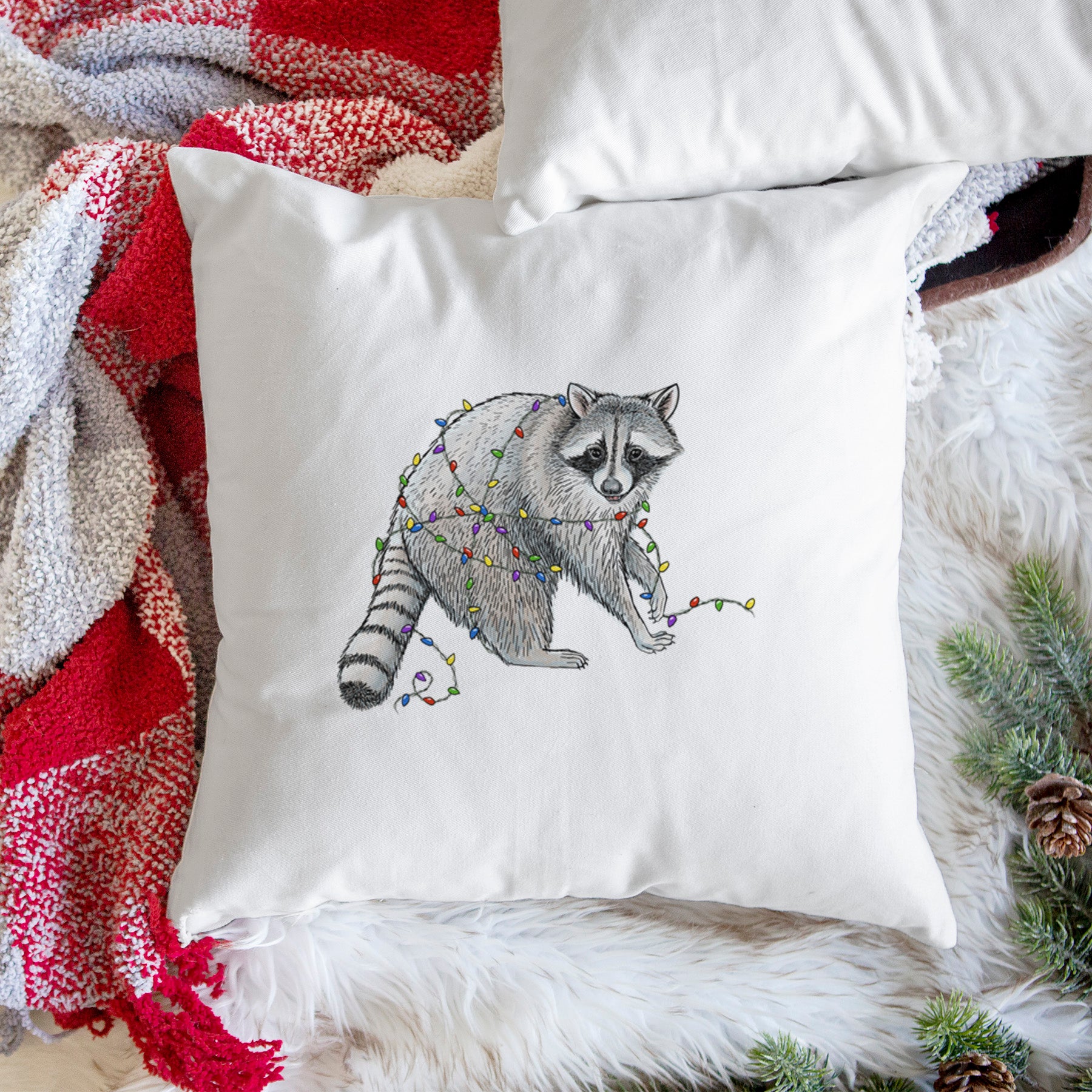 Christmas Raccoon - Throw Pillow Cover
