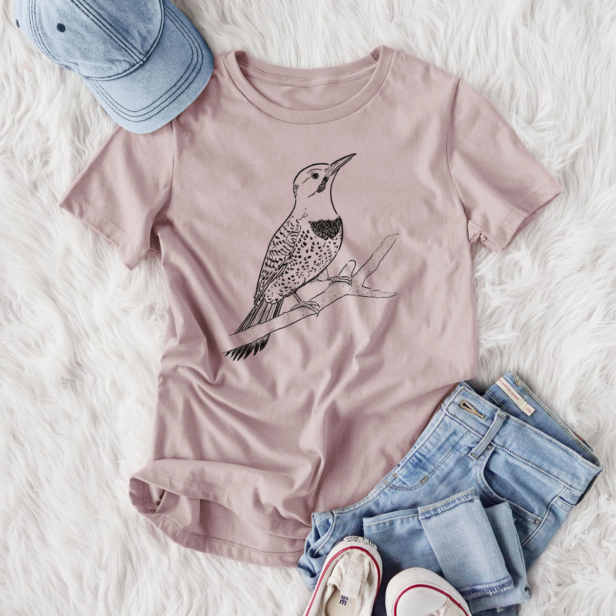 Northern Flicker (Yellow-shafted) - Colaptes auratus - Women's Lightweight Relaxed Fit 100% Cotton Crewneck