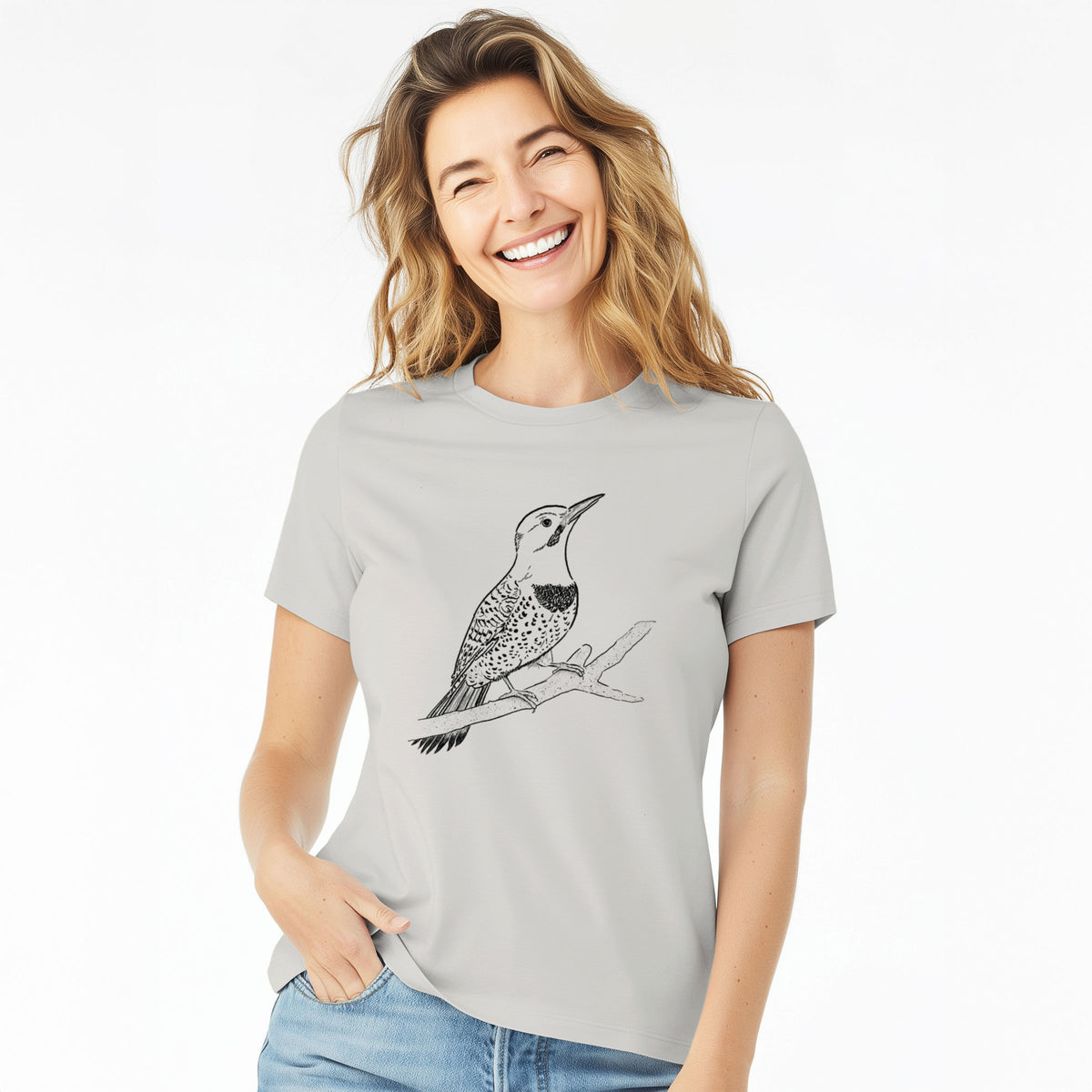 Northern Flicker (Yellow-shafted) - Colaptes auratus - Women's Lightweight Relaxed Fit 100% Cotton Crewneck
