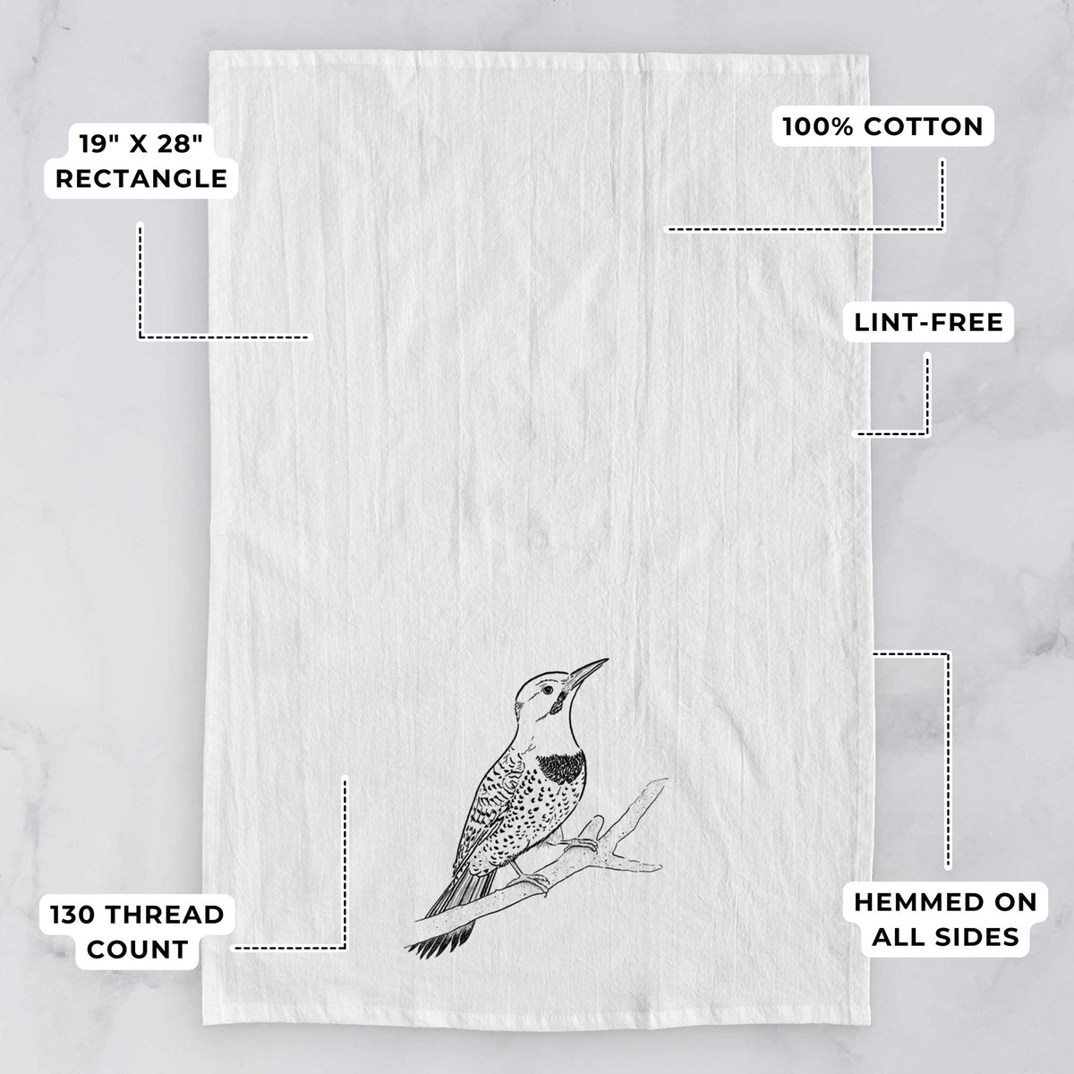 Northern Flicker (Yellow-shafted) - Colaptes auratus Tea Towel