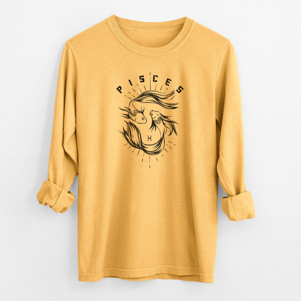 Pisces - Fish - Men&#39;s Heavyweight 100% Cotton Long Sleeve