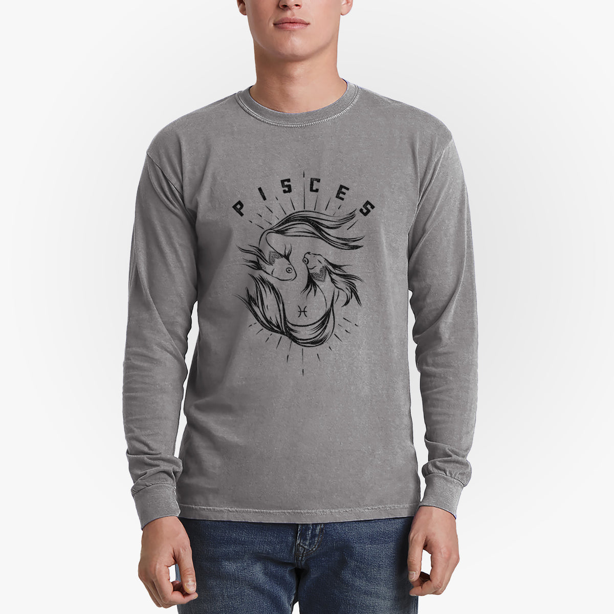 Pisces - Fish - Men&#39;s Heavyweight 100% Cotton Long Sleeve