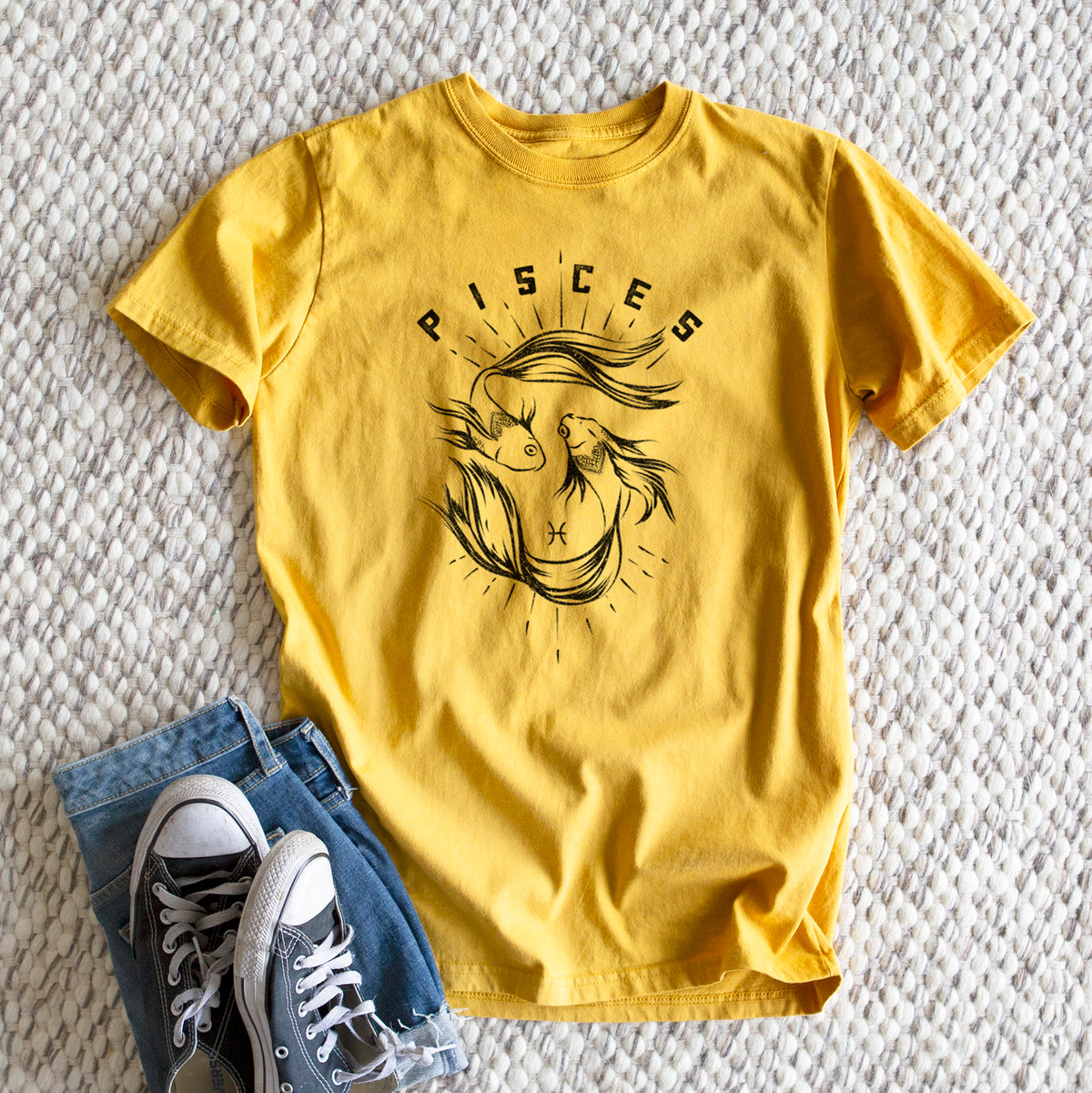 Pisces - Fish - Heavyweight Men&#39;s 100% Organic Cotton Tee