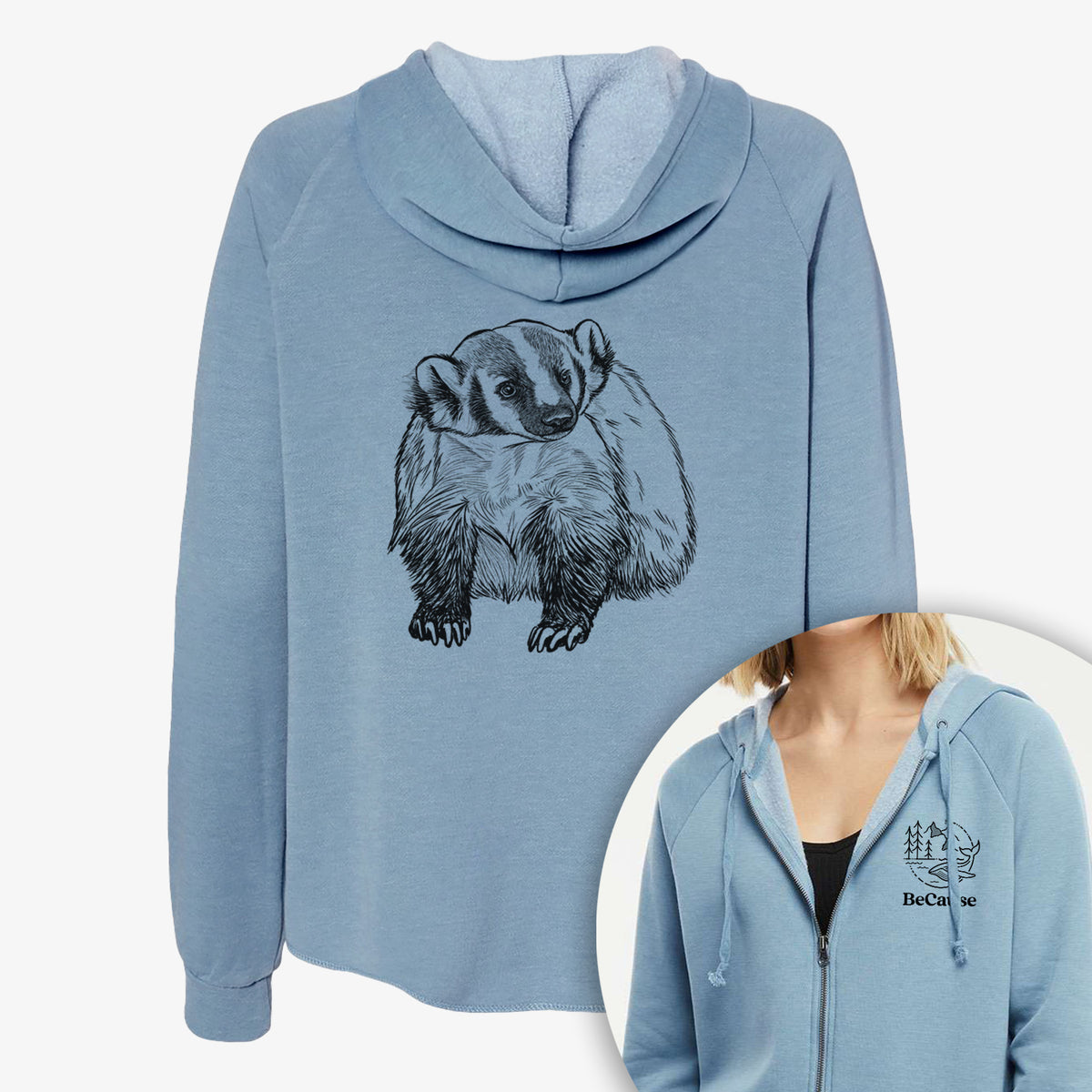 American Badger - Taxidea taxus - Women&#39;s Cali Wave Zip-Up Sweatshirt