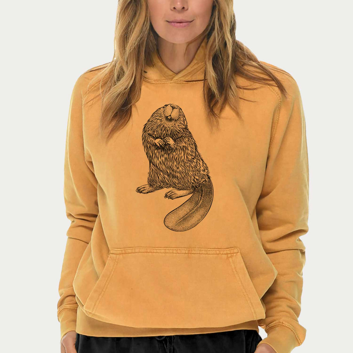 North American Beaver - Castor canadensis  - Mid-Weight Unisex Vintage 100% Cotton Hoodie
