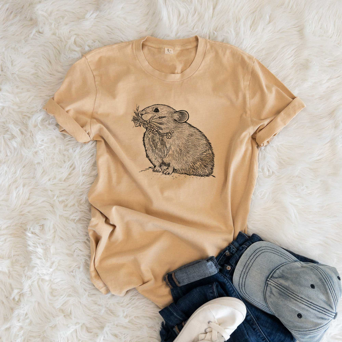 Ochotona princeps - American Pika -  Mineral Wash 100% Organic Cotton Short Sleeve