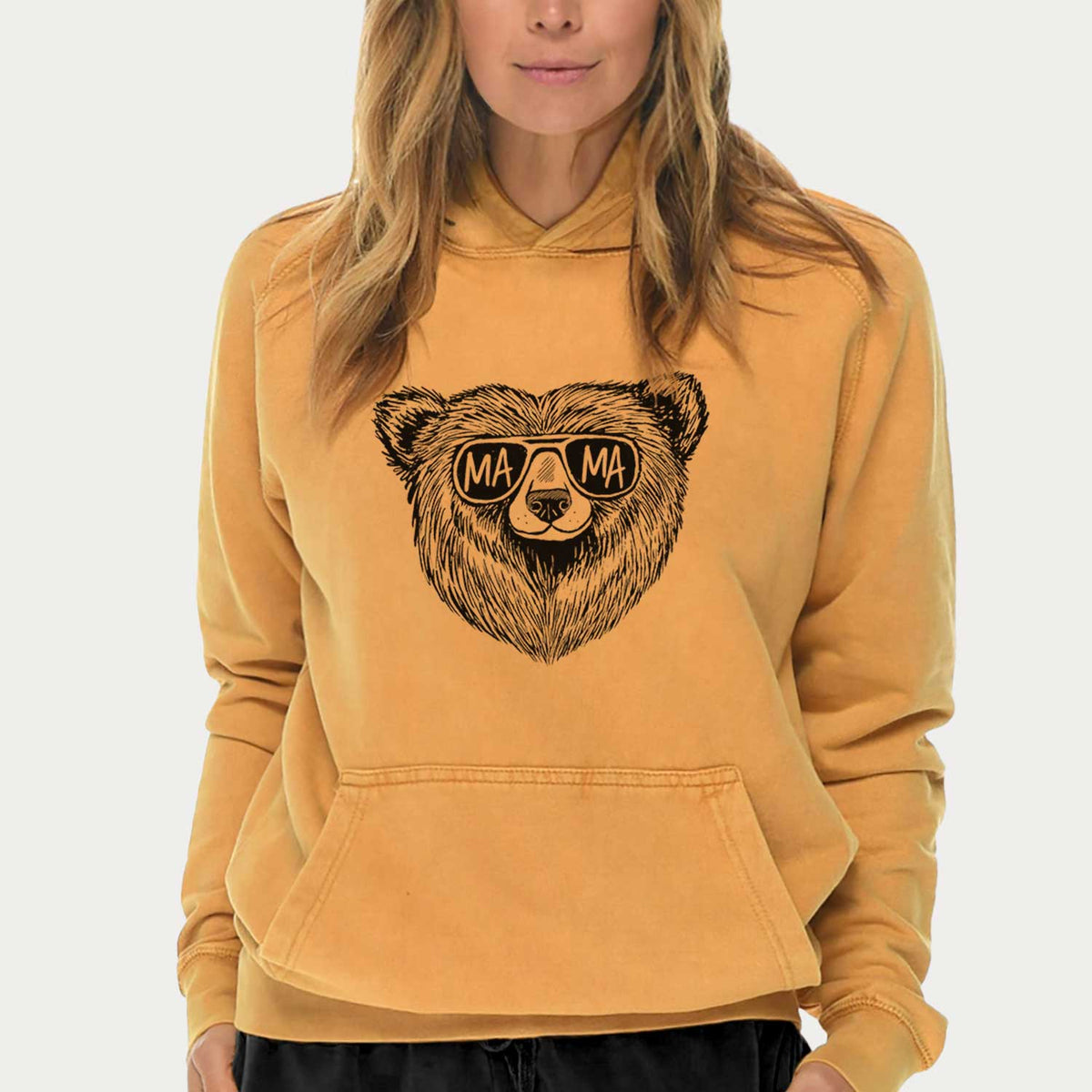 Mama Bear - Mama Glasses  - Mid-Weight Unisex Vintage 100% Cotton Hoodie