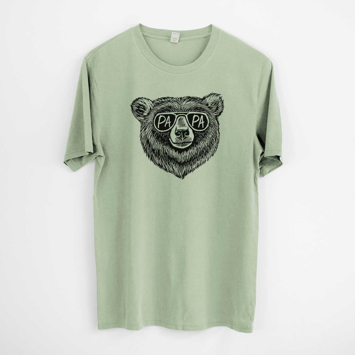 Papa Bear - Papa Glasses -  Mineral Wash 100% Organic Cotton Short Sleeve