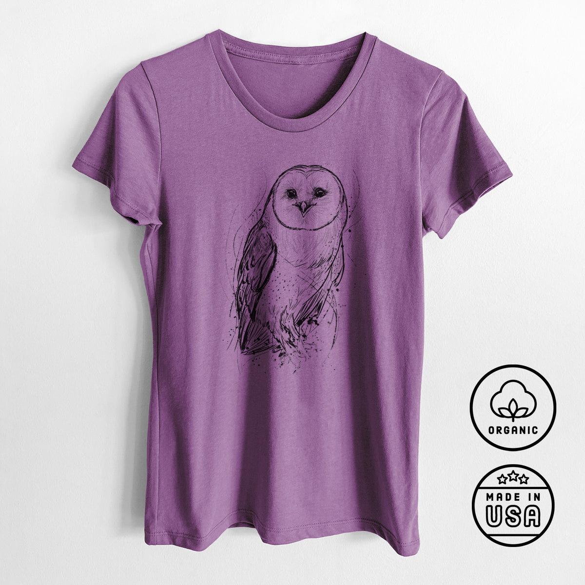 Barn Owl - Tyto alba - Women&#39;s Crewneck - Made in USA - 100% Organic Cotton