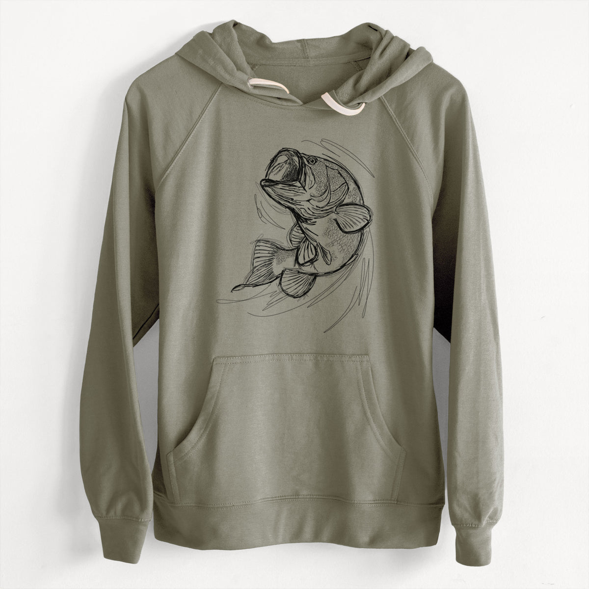Largemouth Bass Fish - Micropterus salmoides  - Slim Fit Loopback Terry Hoodie