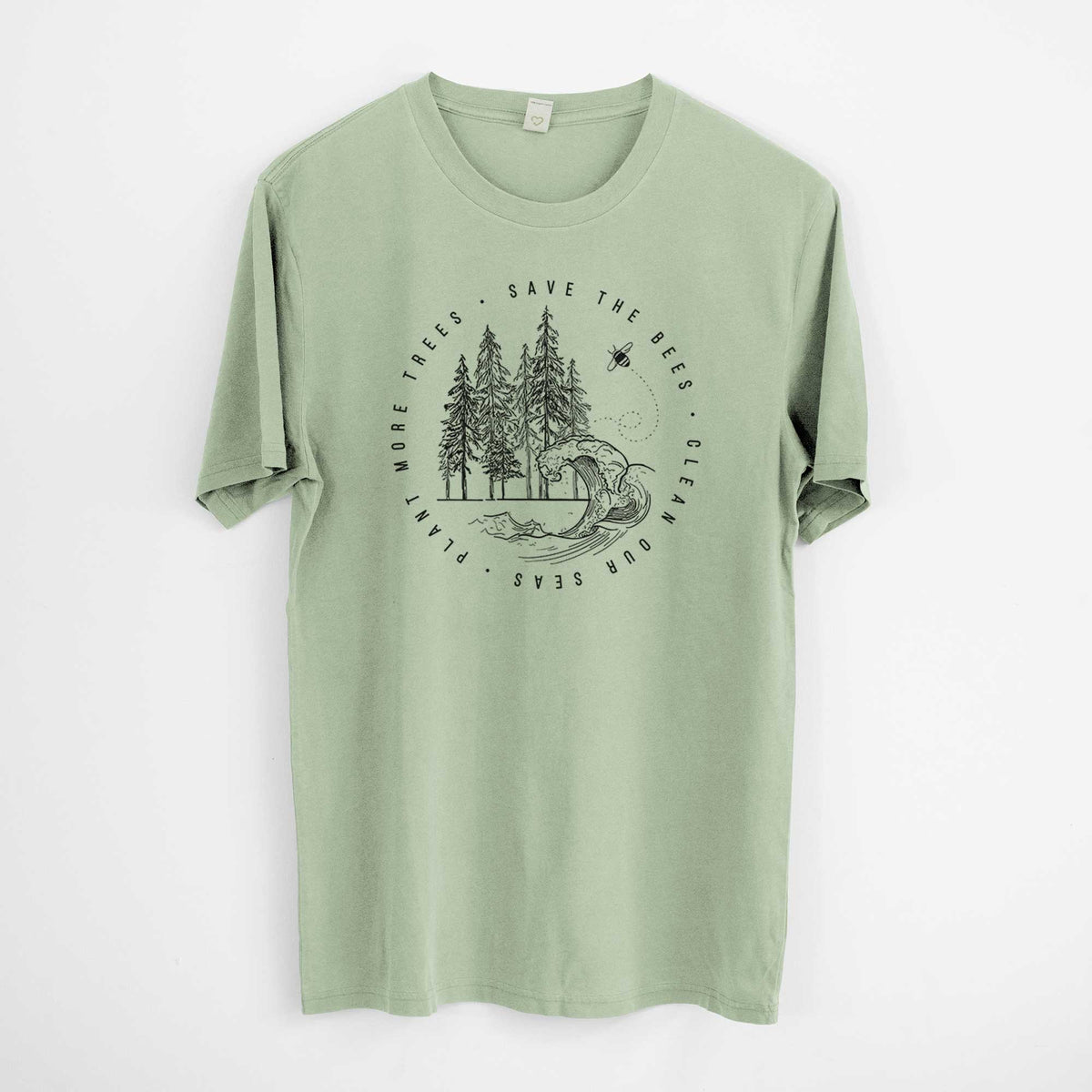 Save the Bees, Clean our Seas, Plant more Trees -  Mineral Wash 100% Organic Cotton Short Sleeve