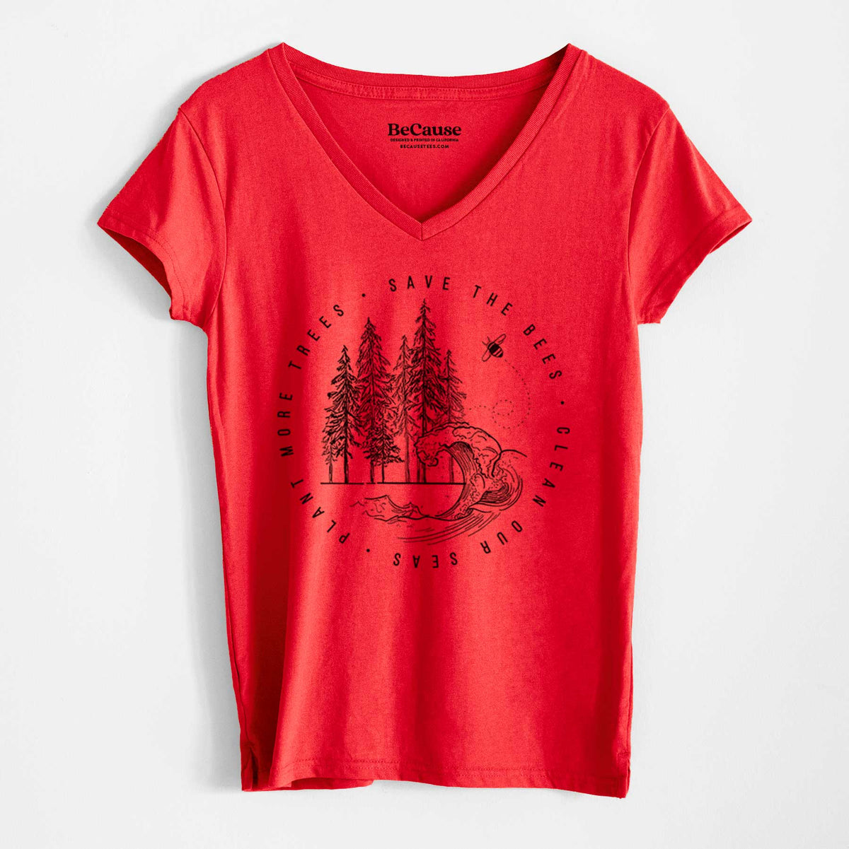 Save the Bees, Clean our Seas, Plant more Trees - Women&#39;s 100% Recycled V-neck