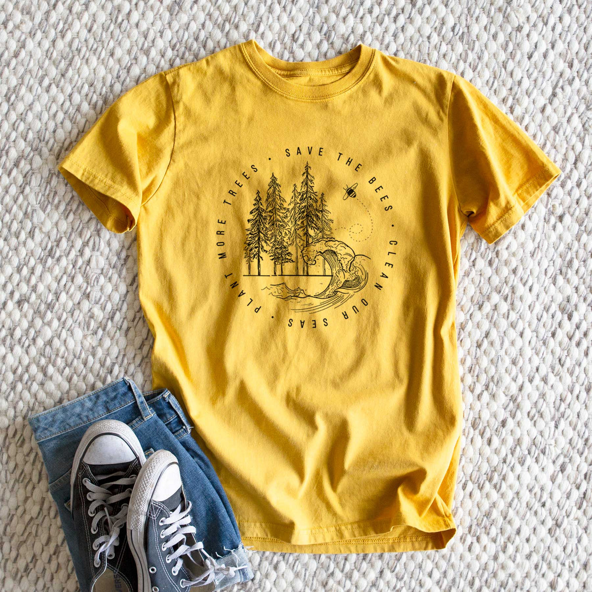 Save the Bees, Clean our Seas, Plant more Trees - Heavyweight Men&#39;s 100% Organic Cotton Tee