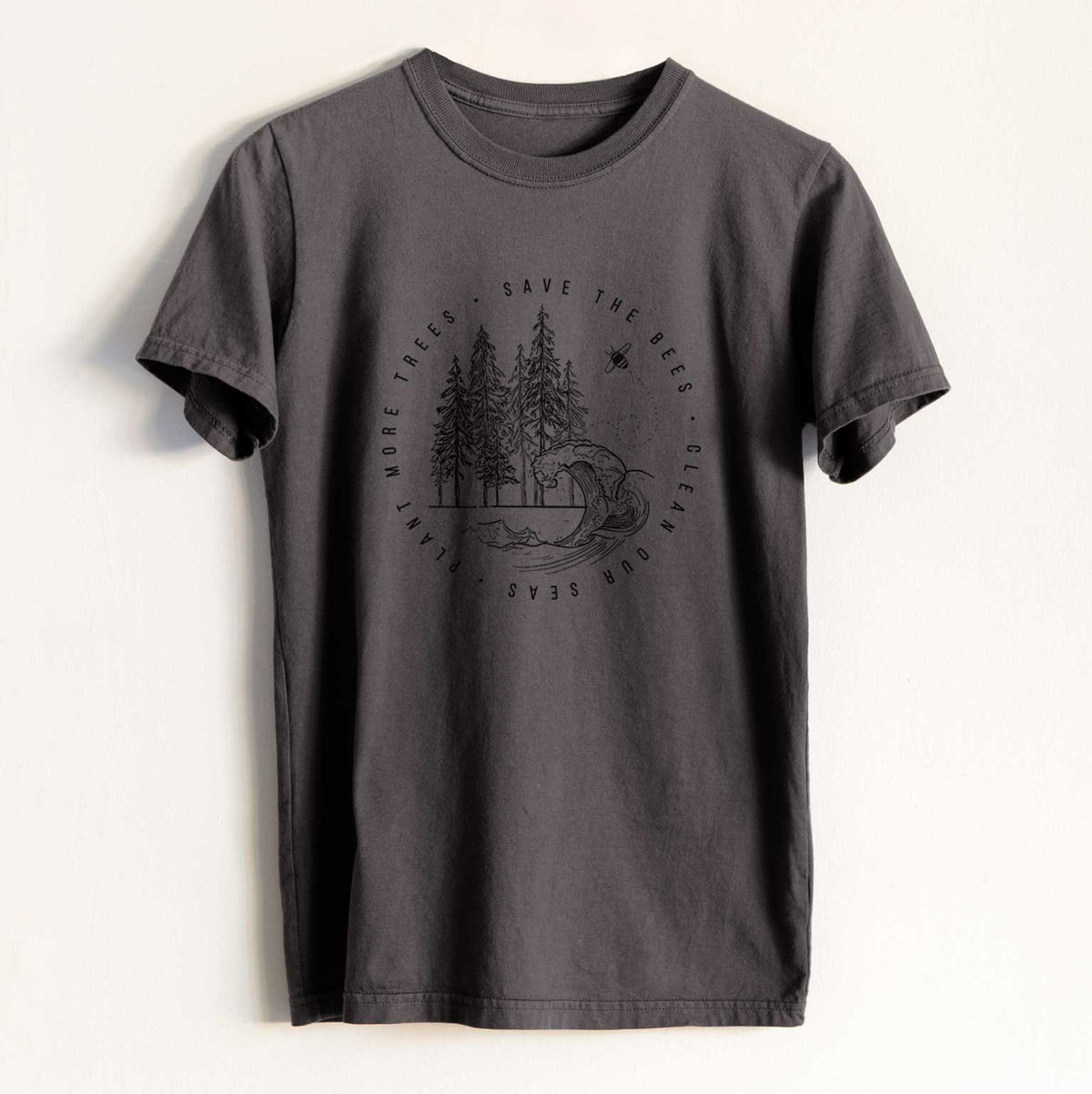 Save the Bees, Clean our Seas, Plant more Trees - Heavyweight Men&#39;s 100% Organic Cotton Tee