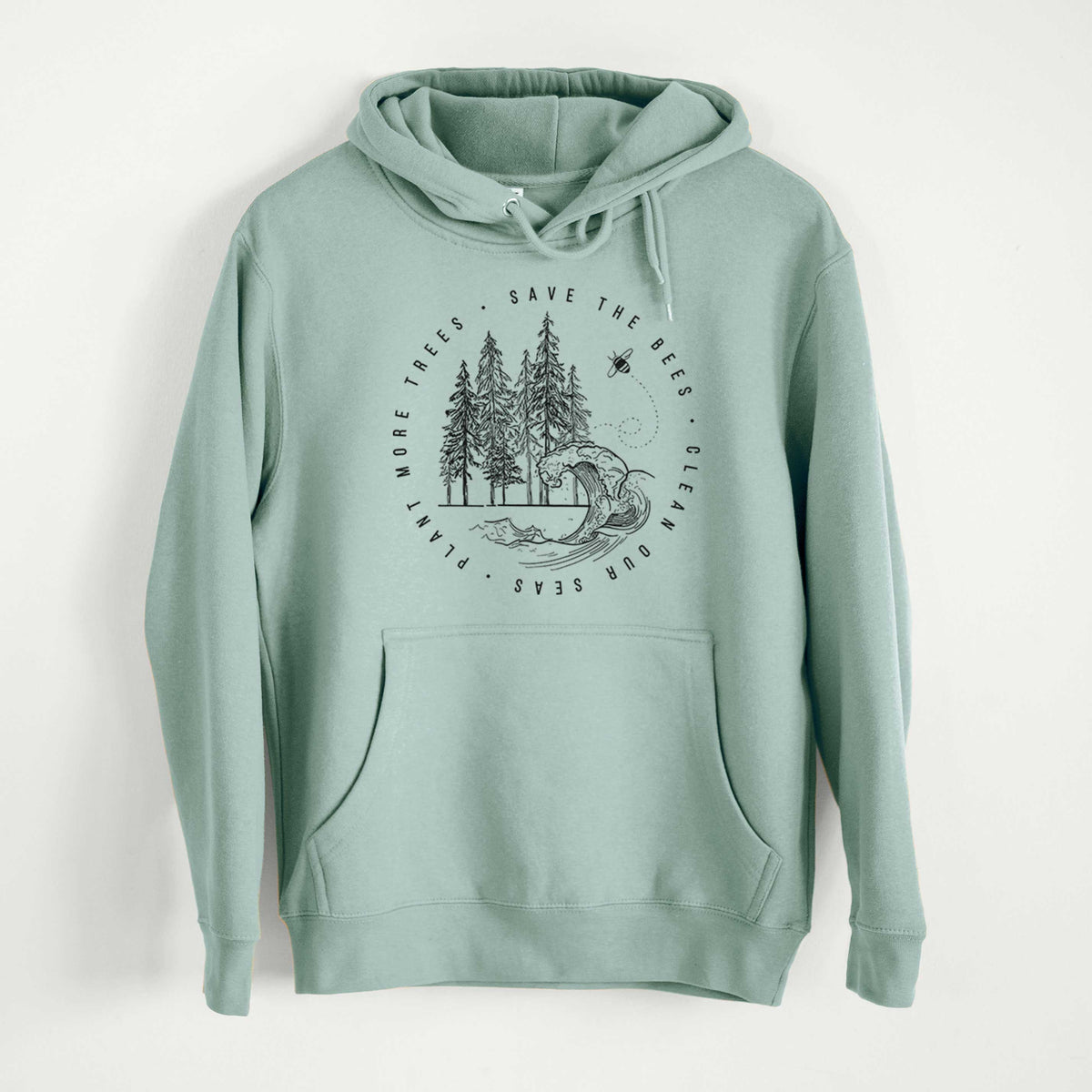 Save the Bees, Clean our Seas, Plant more Trees  - Mid-Weight Unisex Premium Blend Hoodie
