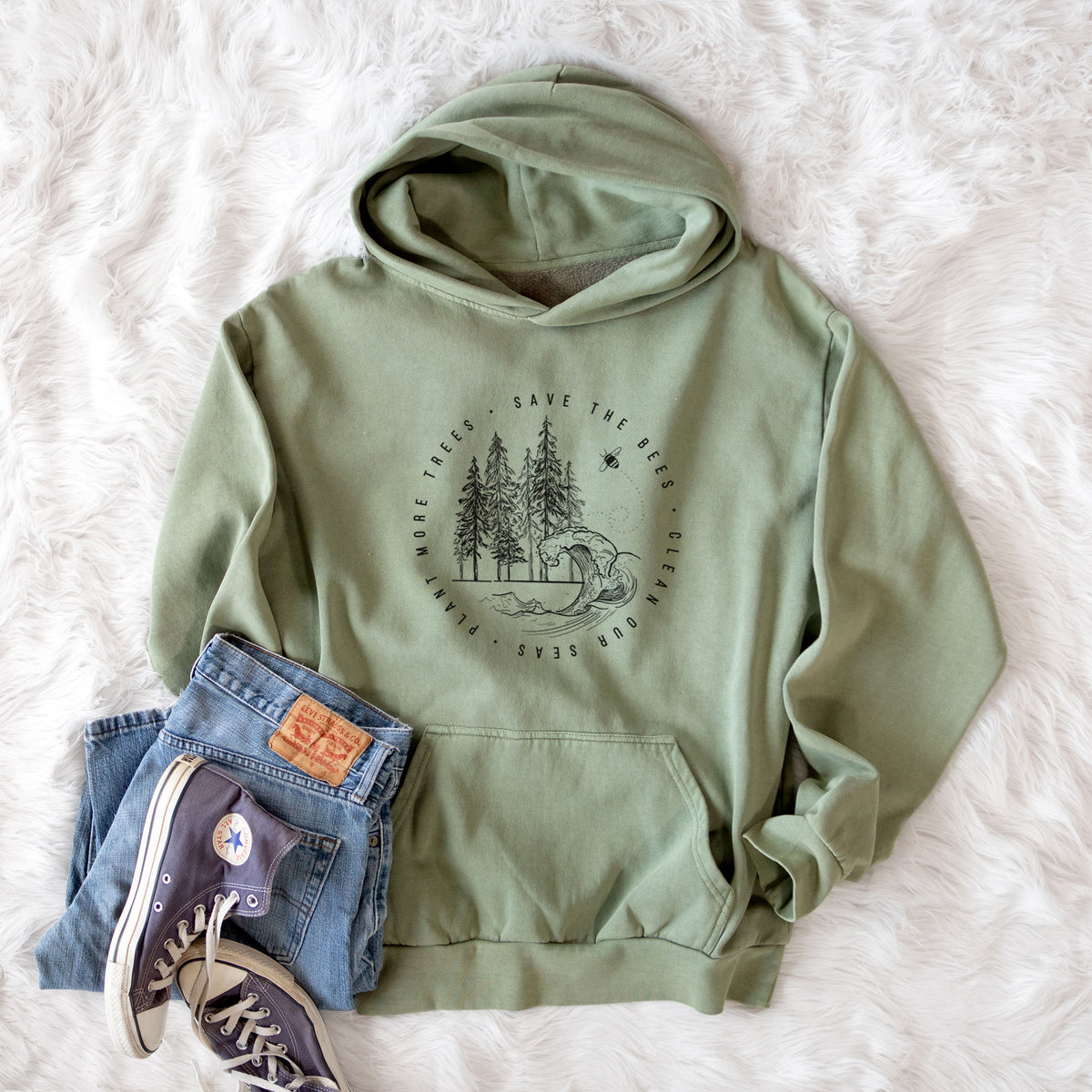 Save the Bees, Clean our Seas, Plant more Trees  - Urban Heavyweight Hoodie