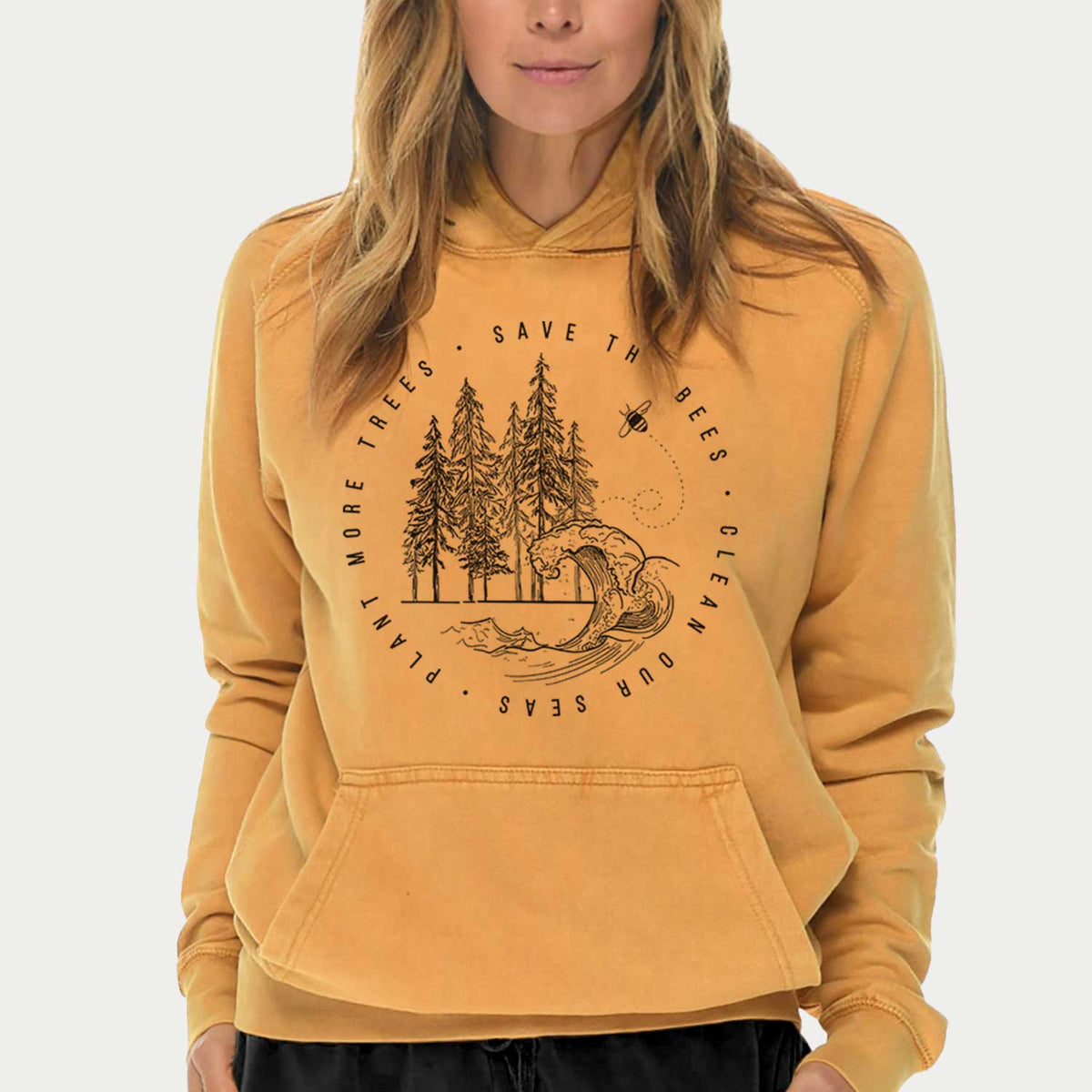 Save the Bees, Clean our Seas, Plant more Trees  - Mid-Weight Unisex Vintage 100% Cotton Hoodie
