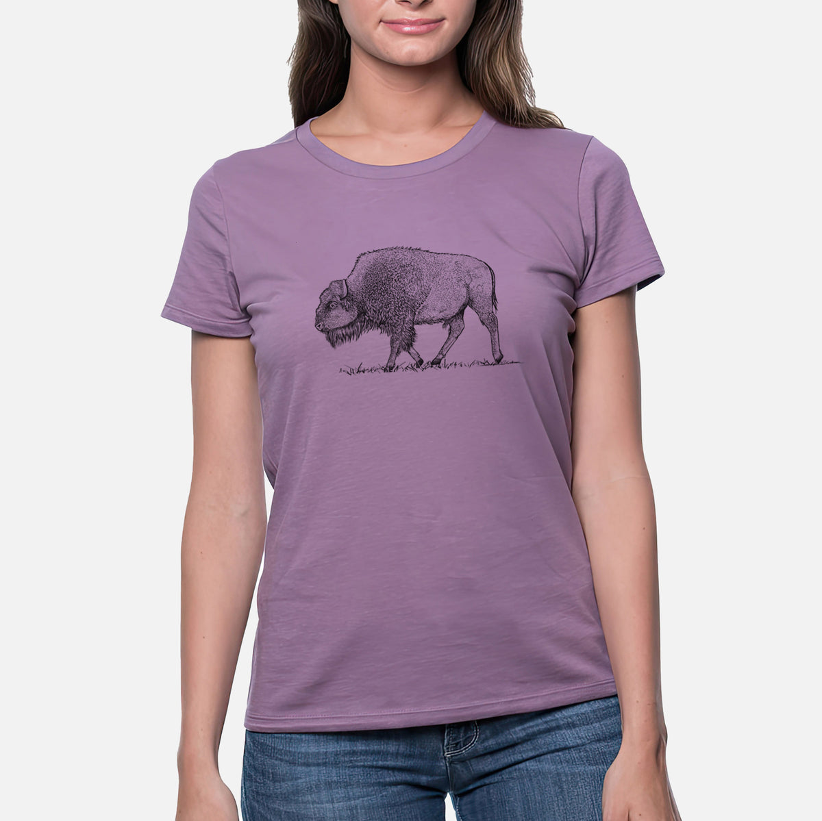 American Bison / Buffalo - Bison bison - Women&#39;s Crewneck - Made in USA - 100% Organic Cotton