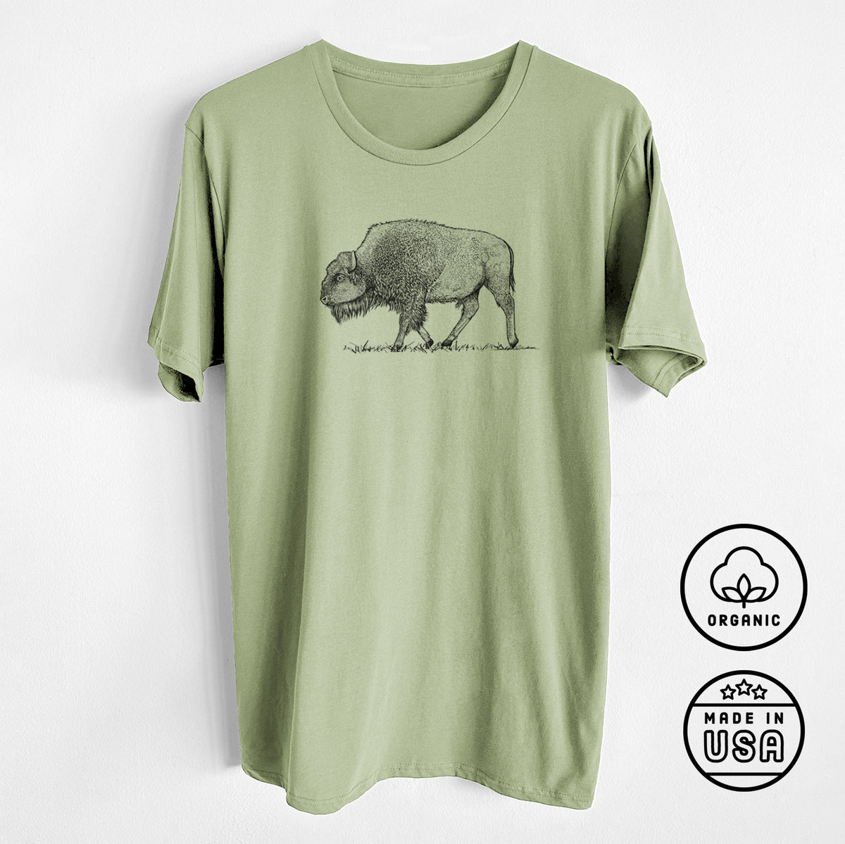 American Bison / Buffalo - Bison bison - Unisex Crewneck - Made in USA - 100% Organic Cotton