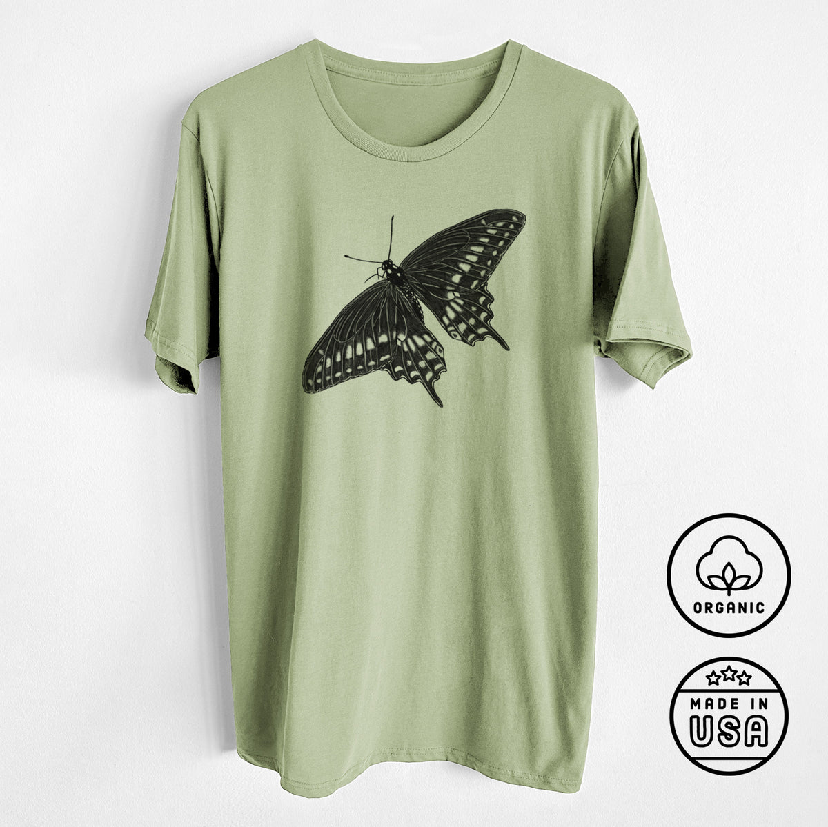 Black Swallowtail Butterfly - Papilio polyxenes - Unisex Crewneck - Made in USA - 100% Organic Cotton