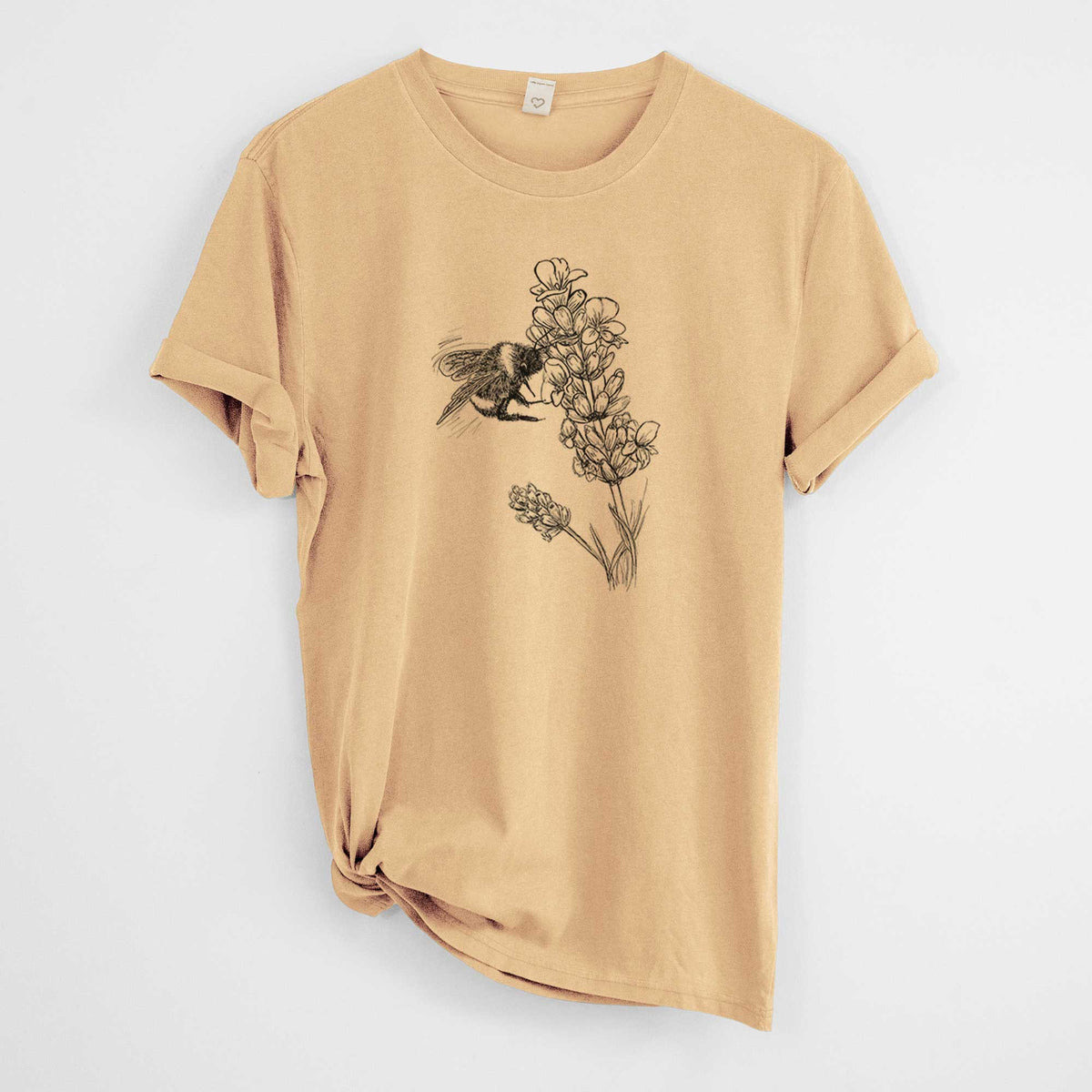 Bumblebee on English Lavender - Bombus Pensylvanicus -  Mineral Wash 100% Organic Cotton Short Sleeve