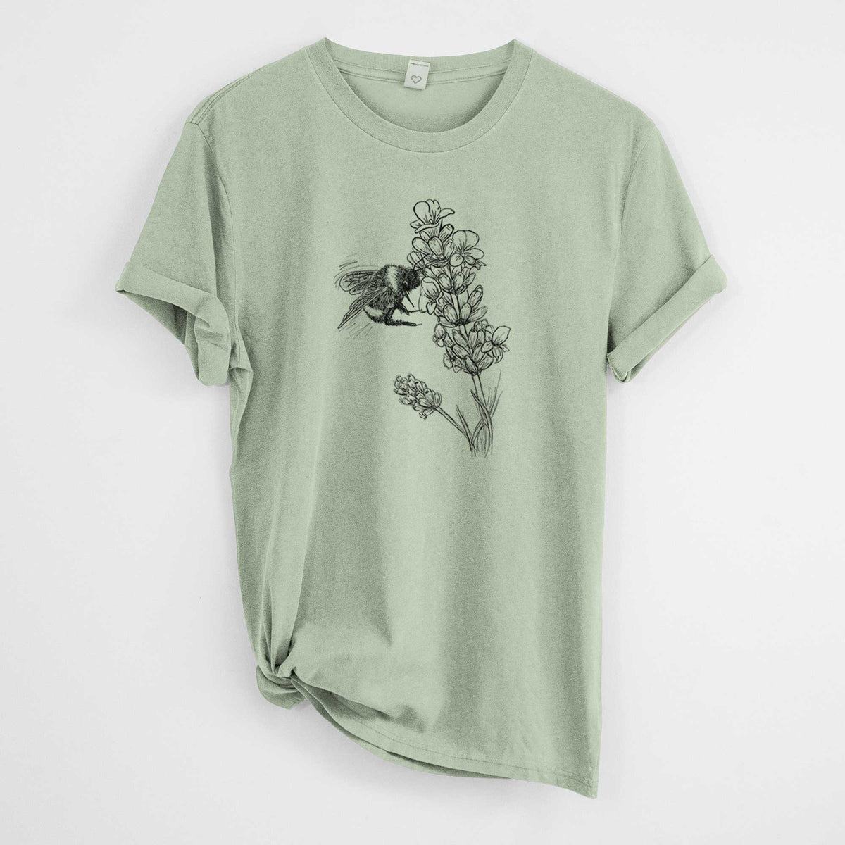 Bumblebee on English Lavender - Bombus Pensylvanicus -  Mineral Wash 100% Organic Cotton Short Sleeve