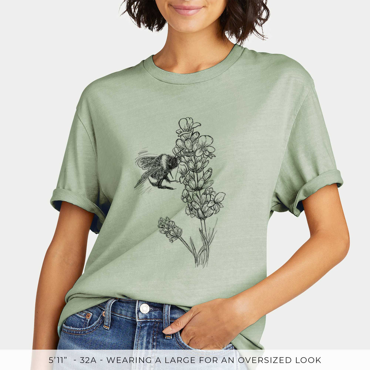 Bumblebee on English Lavender - Bombus Pensylvanicus -  Mineral Wash 100% Organic Cotton Short Sleeve