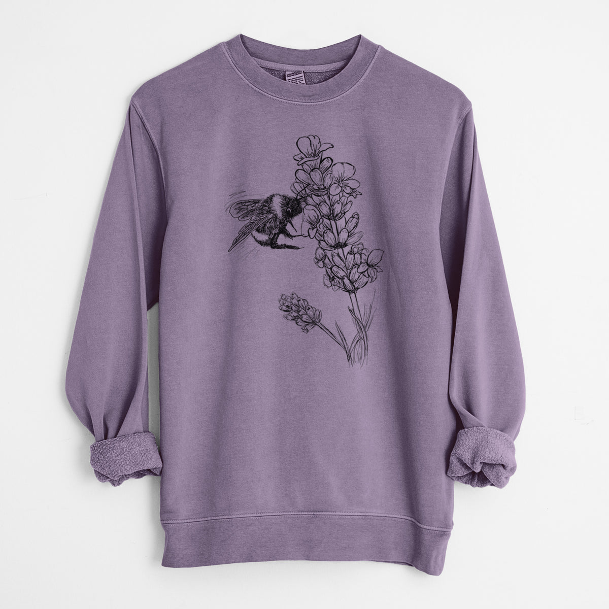 Bumblebee on English Lavender - Bombus Pensylvanicus - Unisex Pigment Dyed Crew Sweatshirt