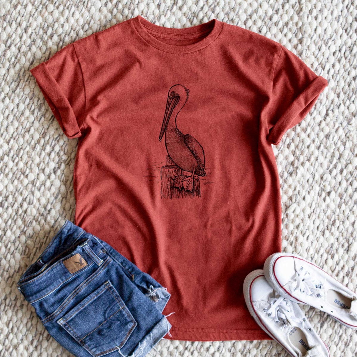 Pelecanus occidentalis - Brown Pelican - Unisex Recycled Eco Tee  - CLOSEOUT - FINAL SALE