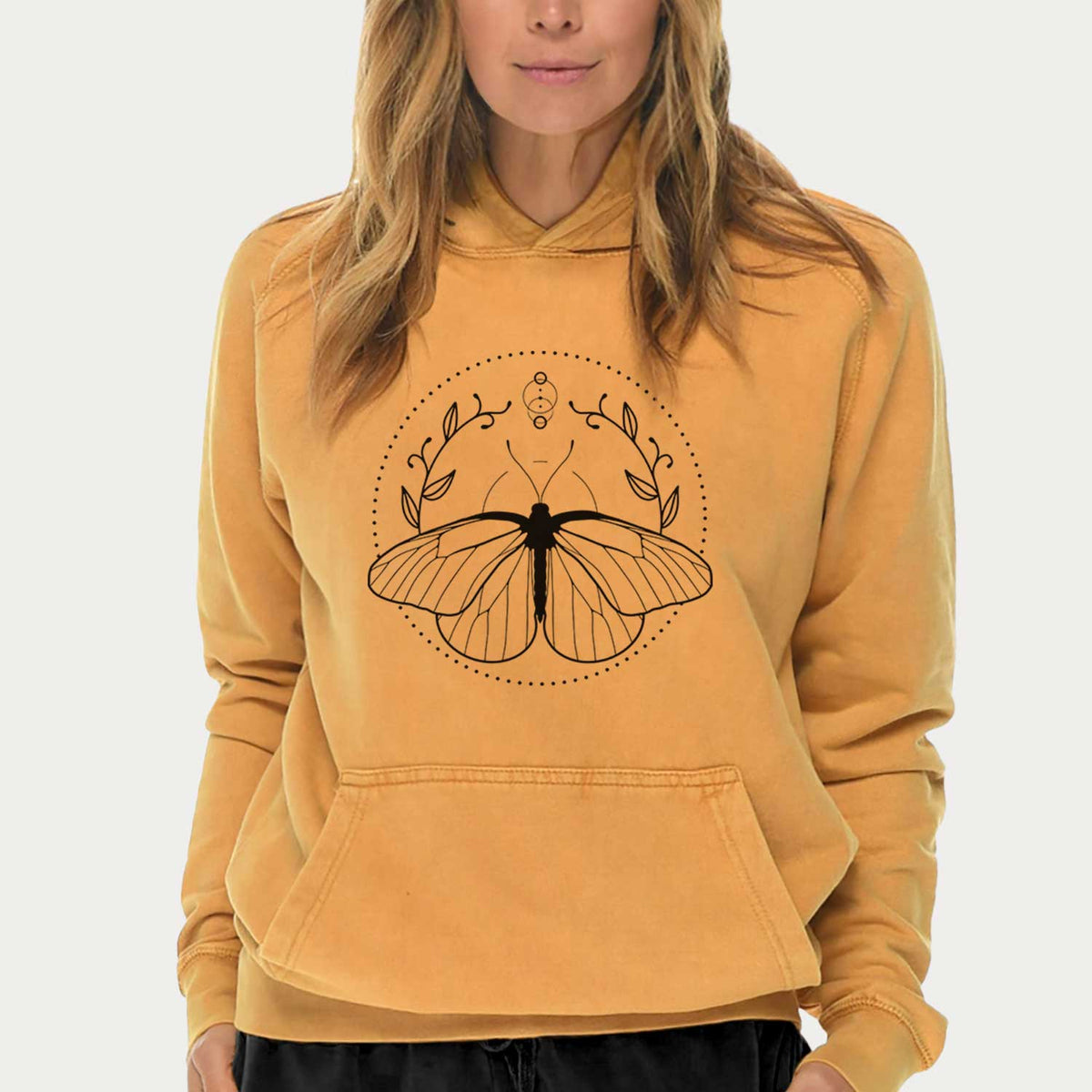 Aporia crataegi - Black Veined White Butterfly  - Mid-Weight Unisex Vintage 100% Cotton Hoodie