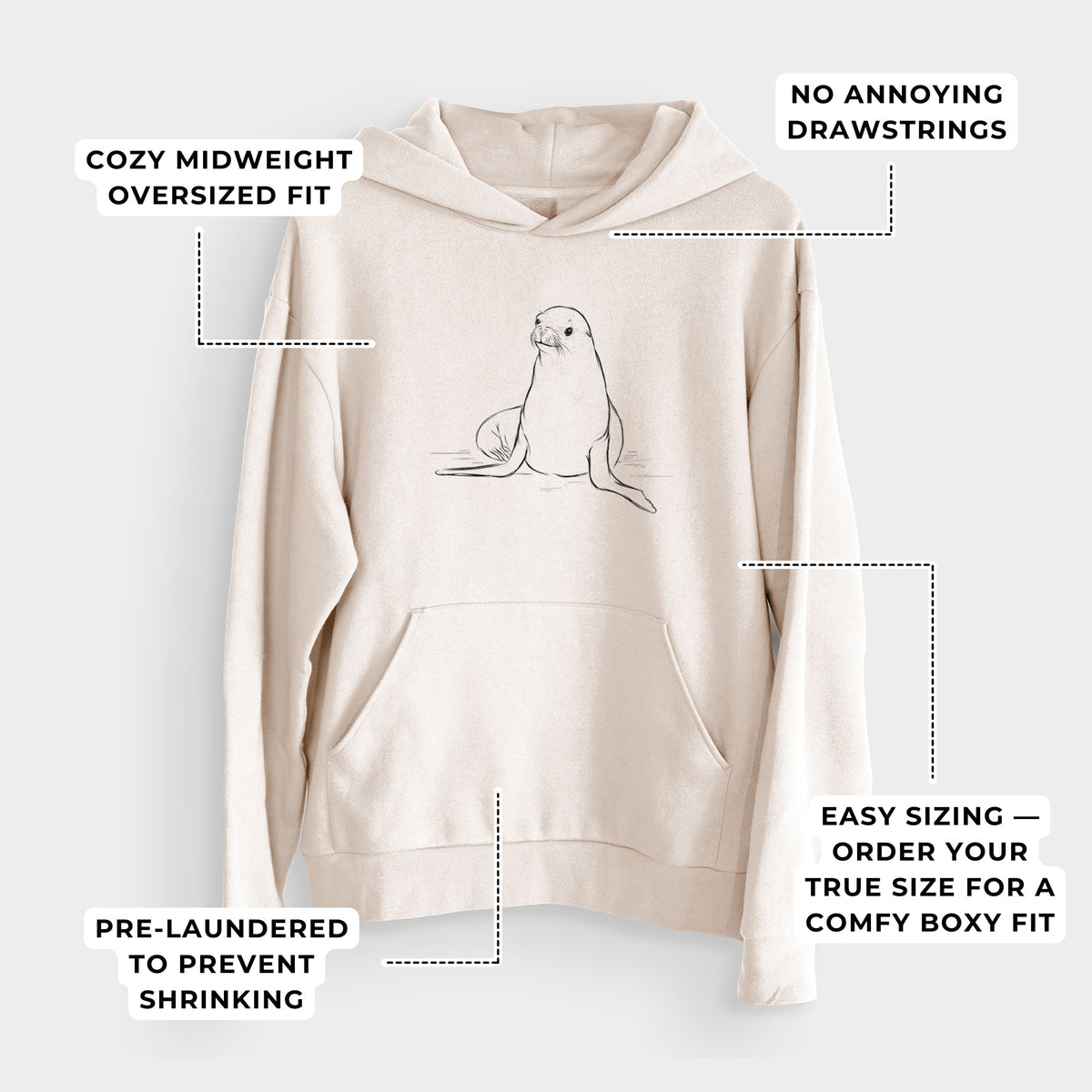 California Sea Lion - Zalophus californianus  - Bodega Midweight Hoodie