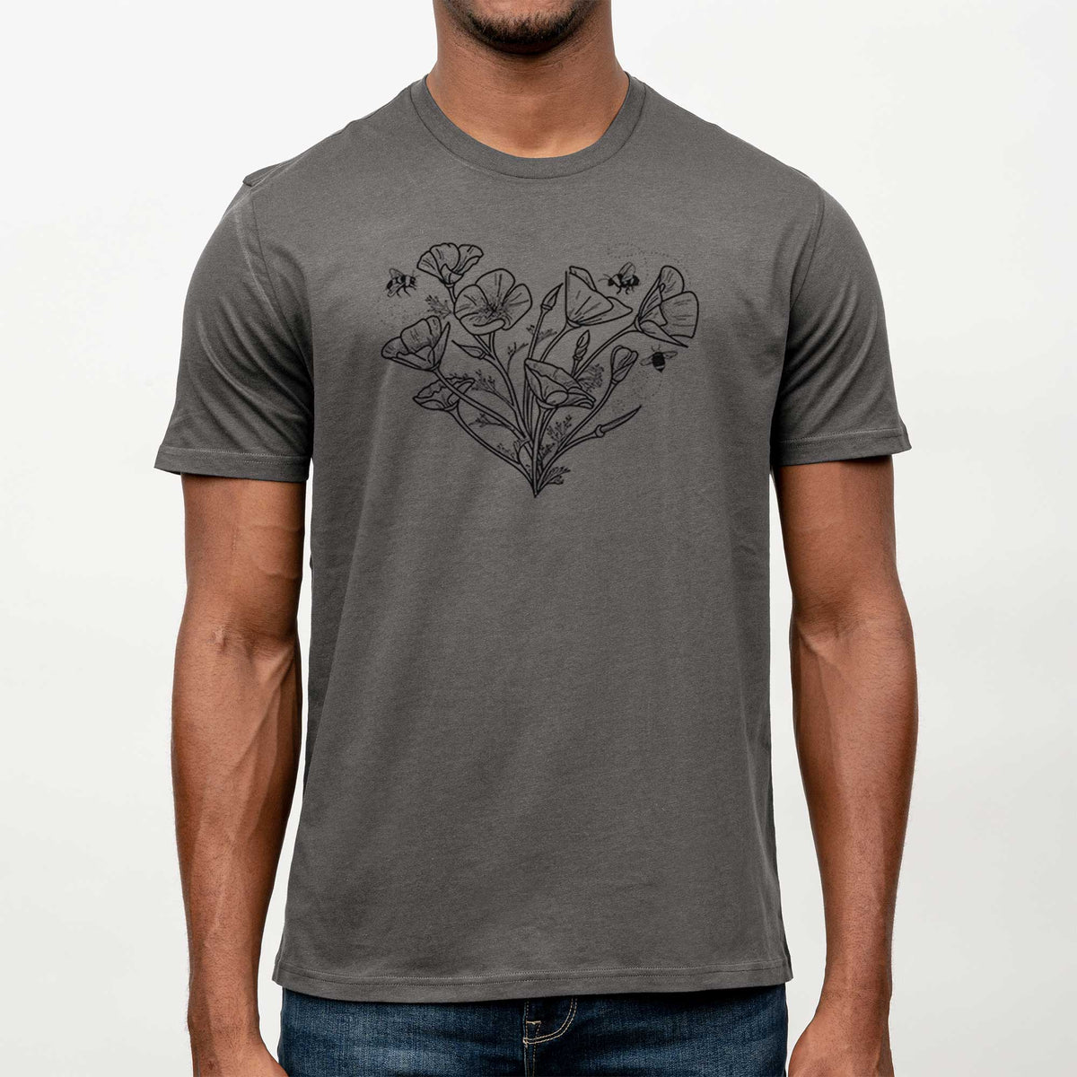 California Poppy Heart -  Mineral Wash 100% Organic Cotton Short Sleeve