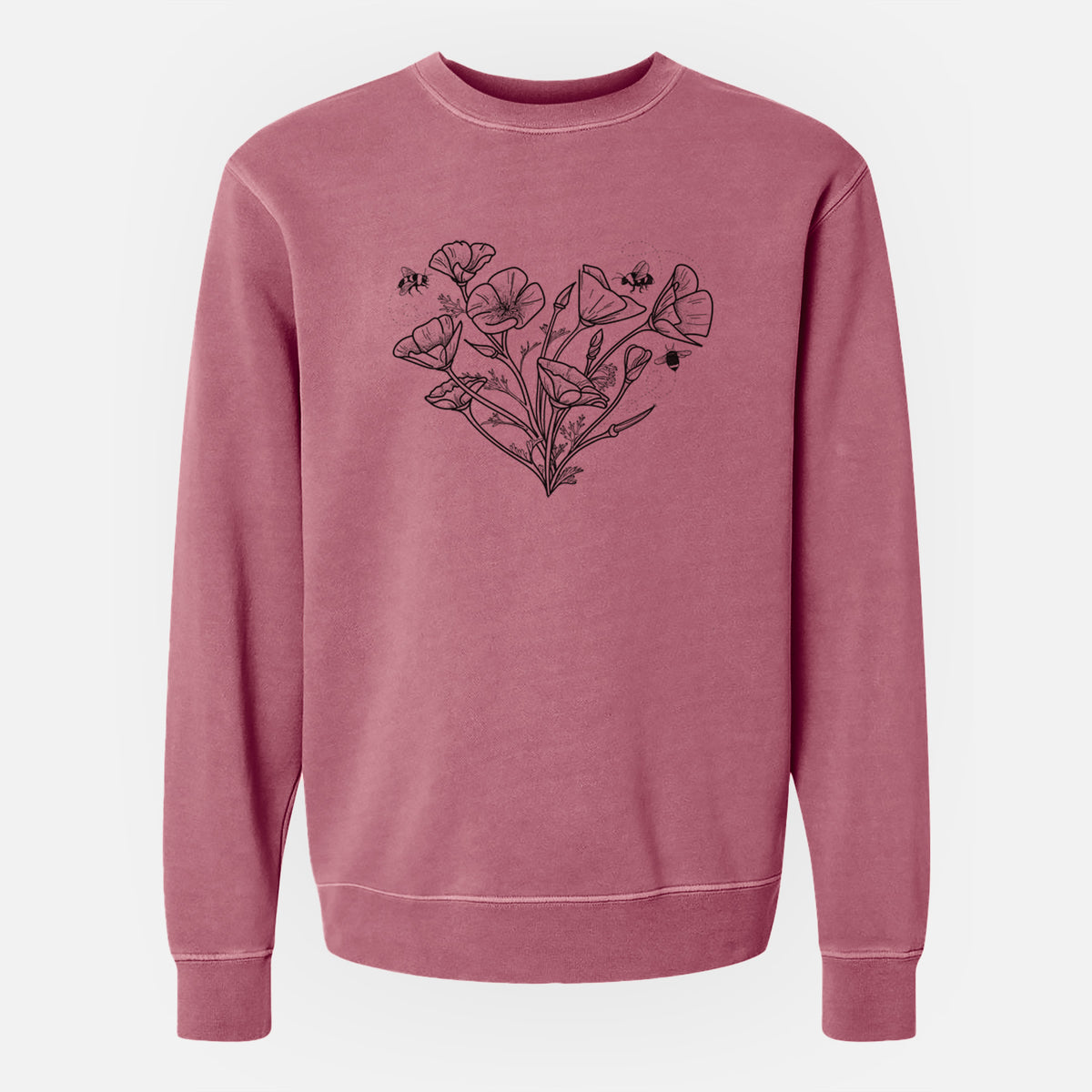 California Poppy Heart - Unisex Pigment Dyed Crew Sweatshirt