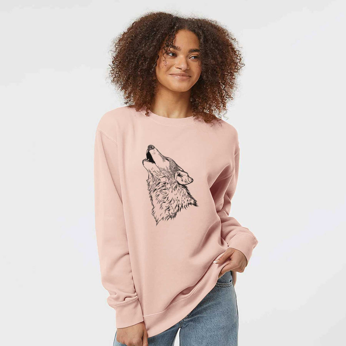 Canis lupus - Grey Wolf Howling - Unisex Pigment Dyed Crew Sweatshirt