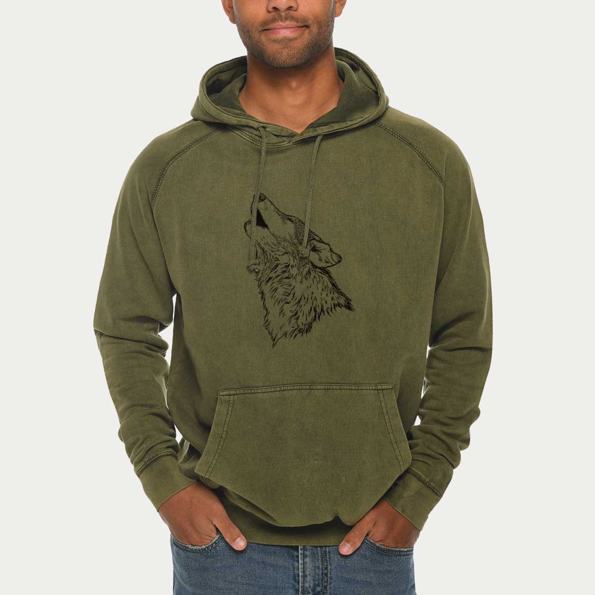 Canis lupus - Grey Wolf Howling  - Mid-Weight Unisex Vintage 100% Cotton Hoodie