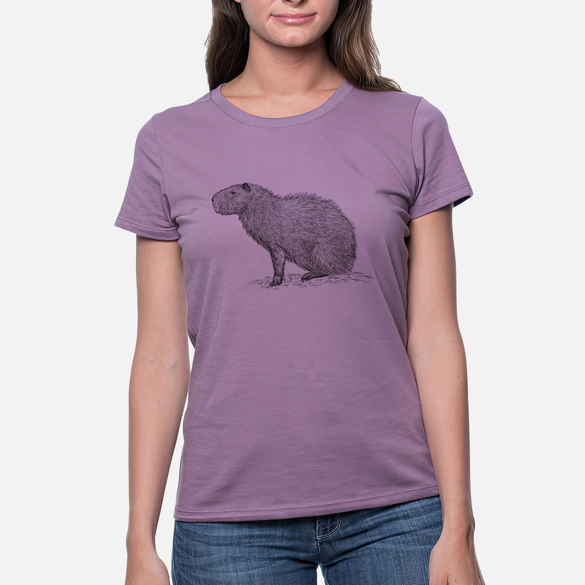 Capybara Profile - Hydrochoerus hydrochaeris - Women&#39;s Crewneck - Made in USA - 100% Organic Cotton