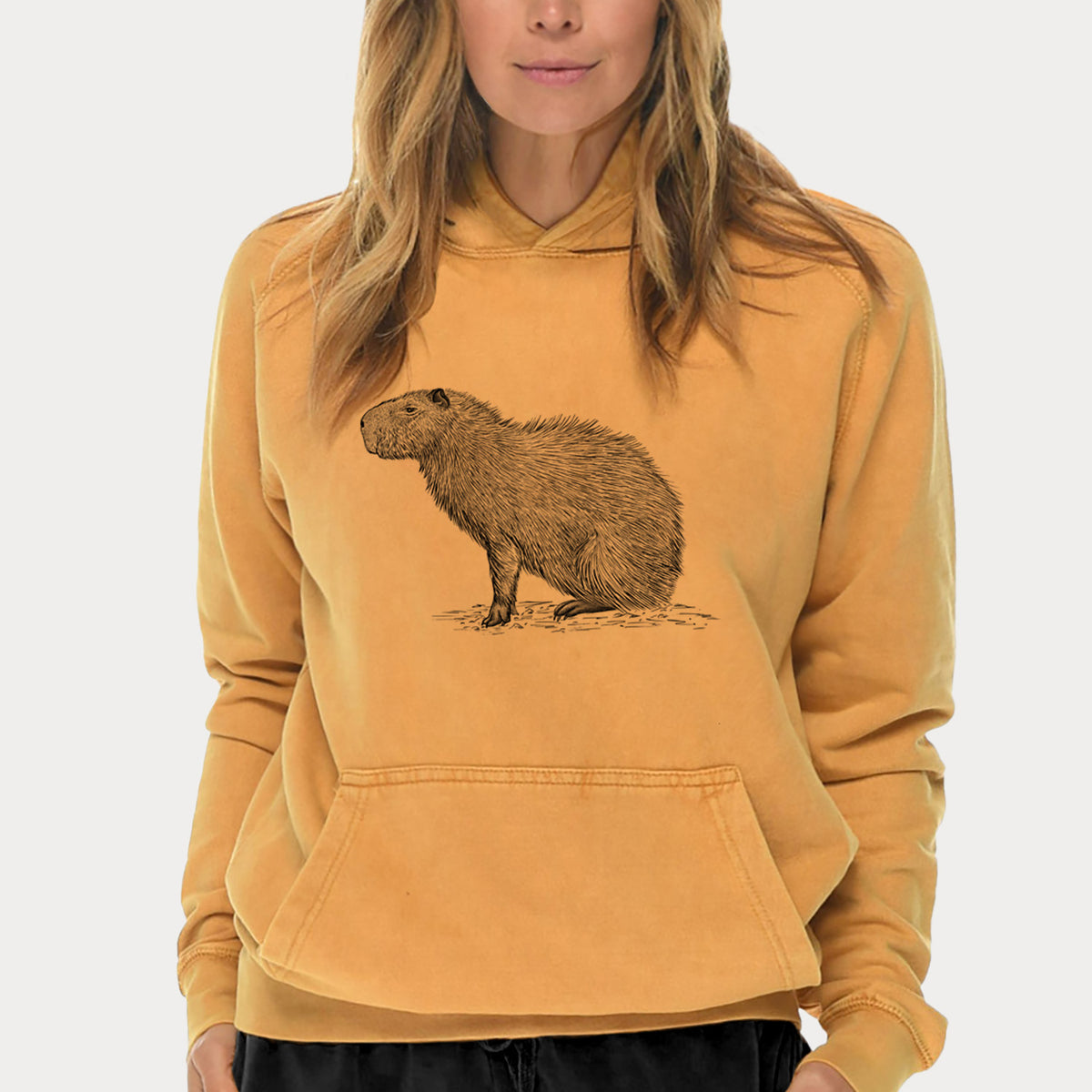 Capybara Profile - Hydrochoerus hydrochaeris  - Mid-Weight Unisex Vintage 100% Cotton Hoodie