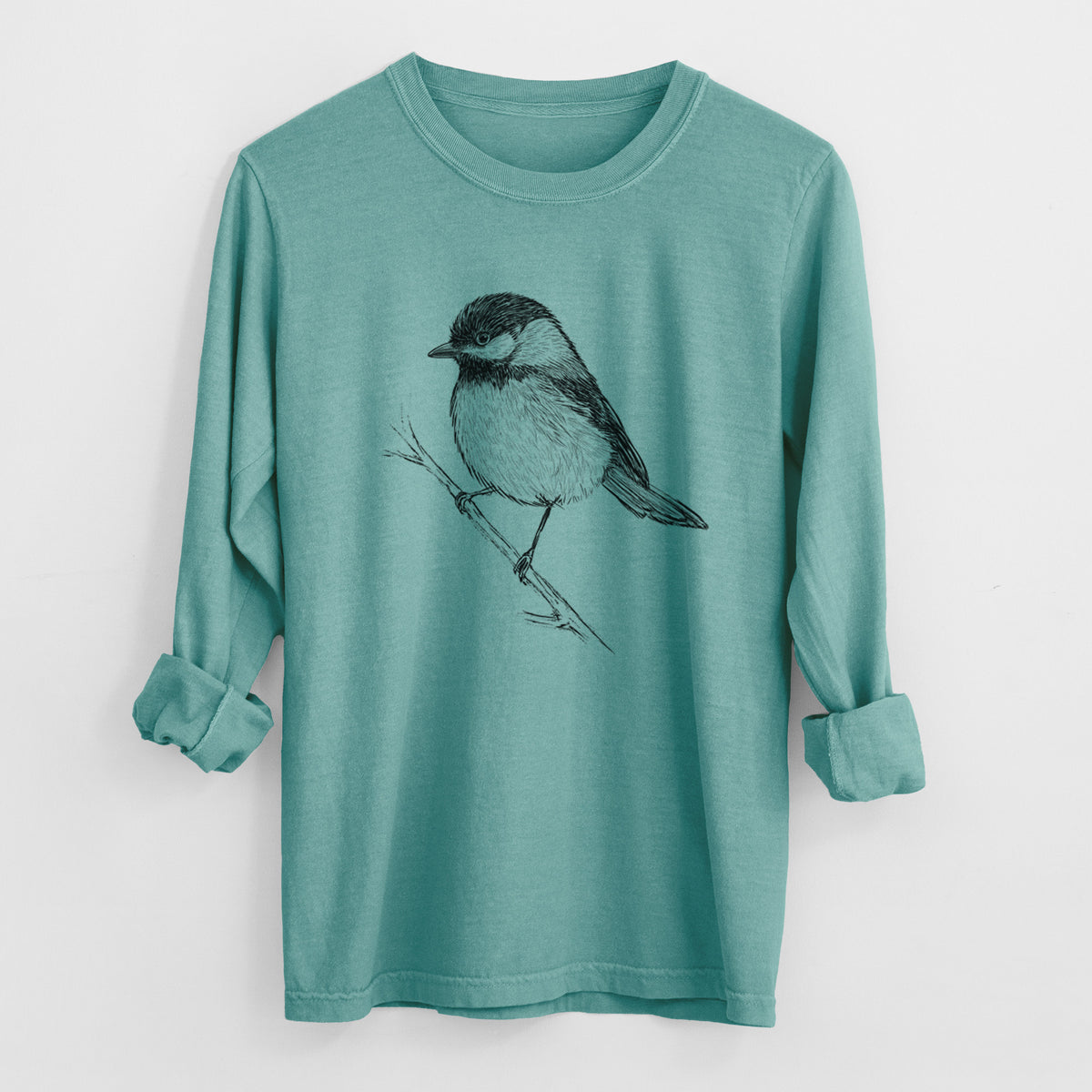 Black-capped Chickadee - Poecile atricapillus - Heavyweight 100% Cotton Long Sleeve
