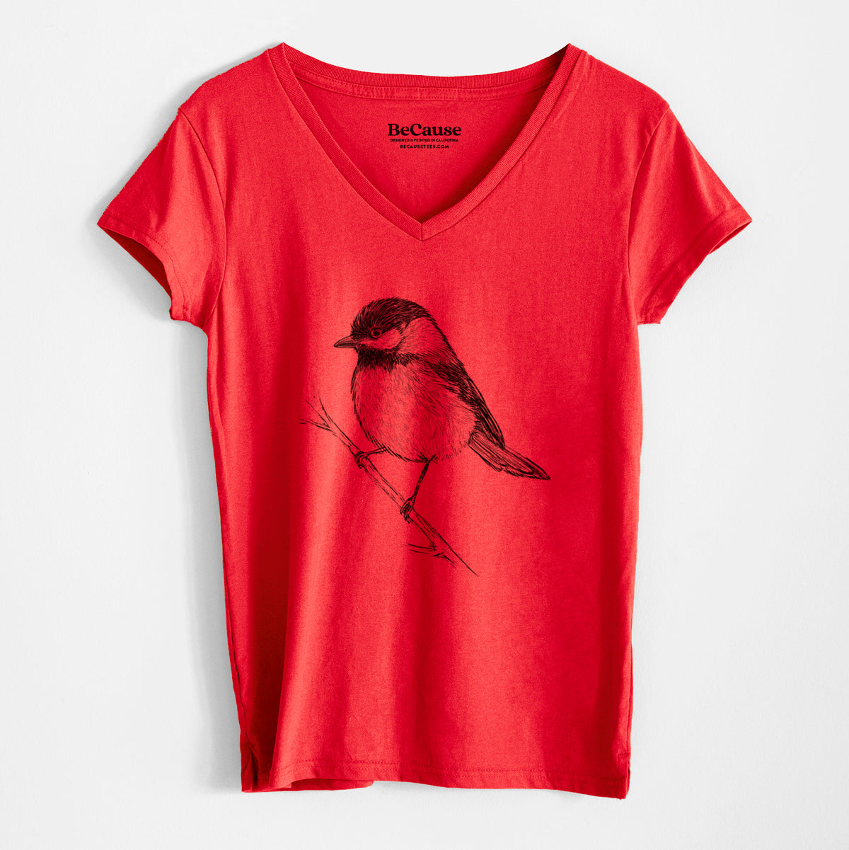 Black-capped Chickadee - Poecile atricapillus - Women&#39;s 100% Recycled V-neck