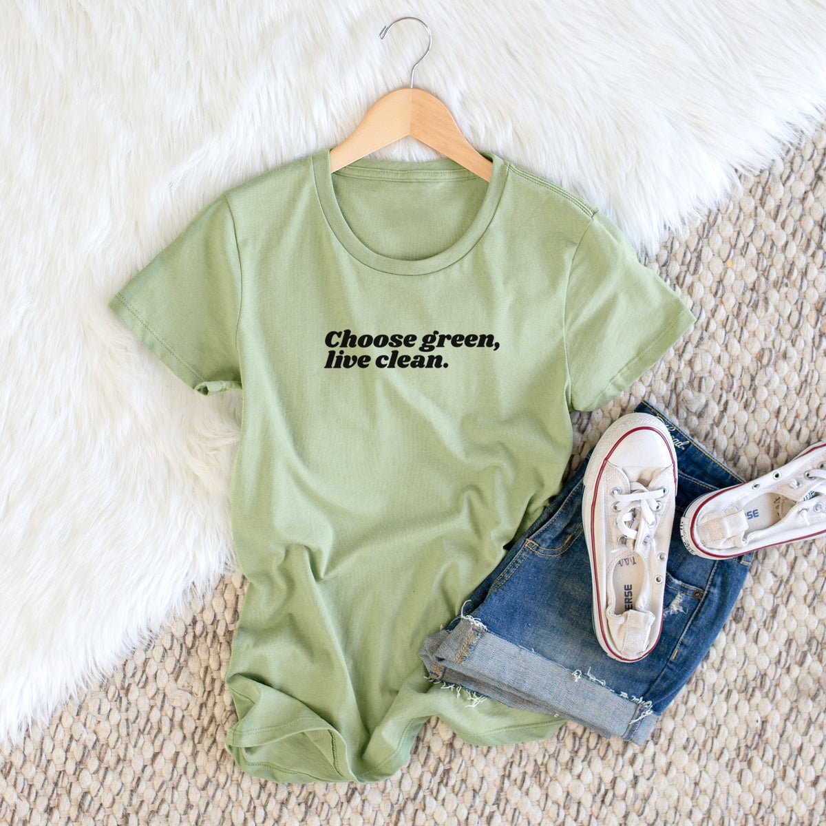 Choose Green, Live Clean - Women&#39;s Crewneck - Made in USA - 100% Organic Cotton
