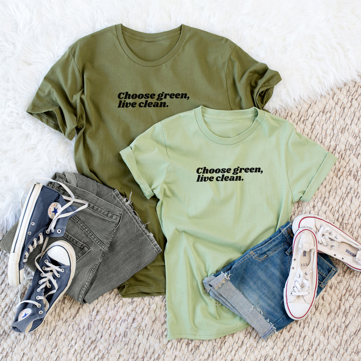 Choose Green, Live Clean - Unisex Crewneck - Made in USA - 100% Organic Cotton