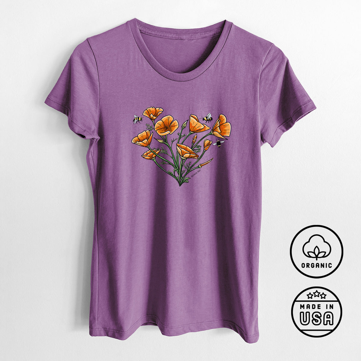Color California Poppy Heart - Women&#39;s Crewneck - Made in USA - 100% Organic Cotton