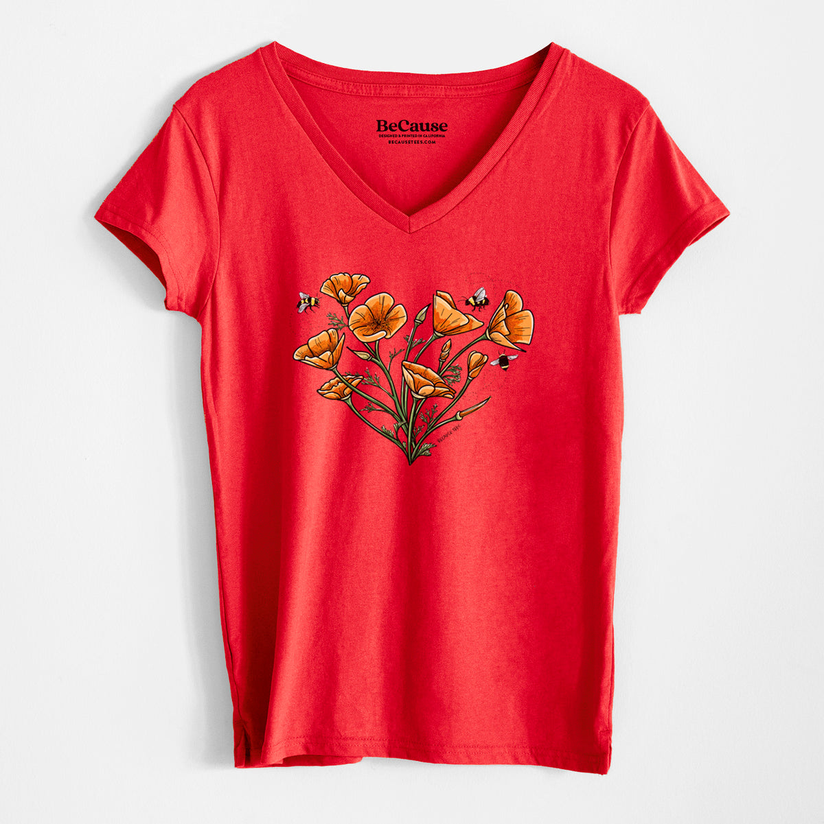Color California Poppy Heart - Women&#39;s 100% Recycled V-neck